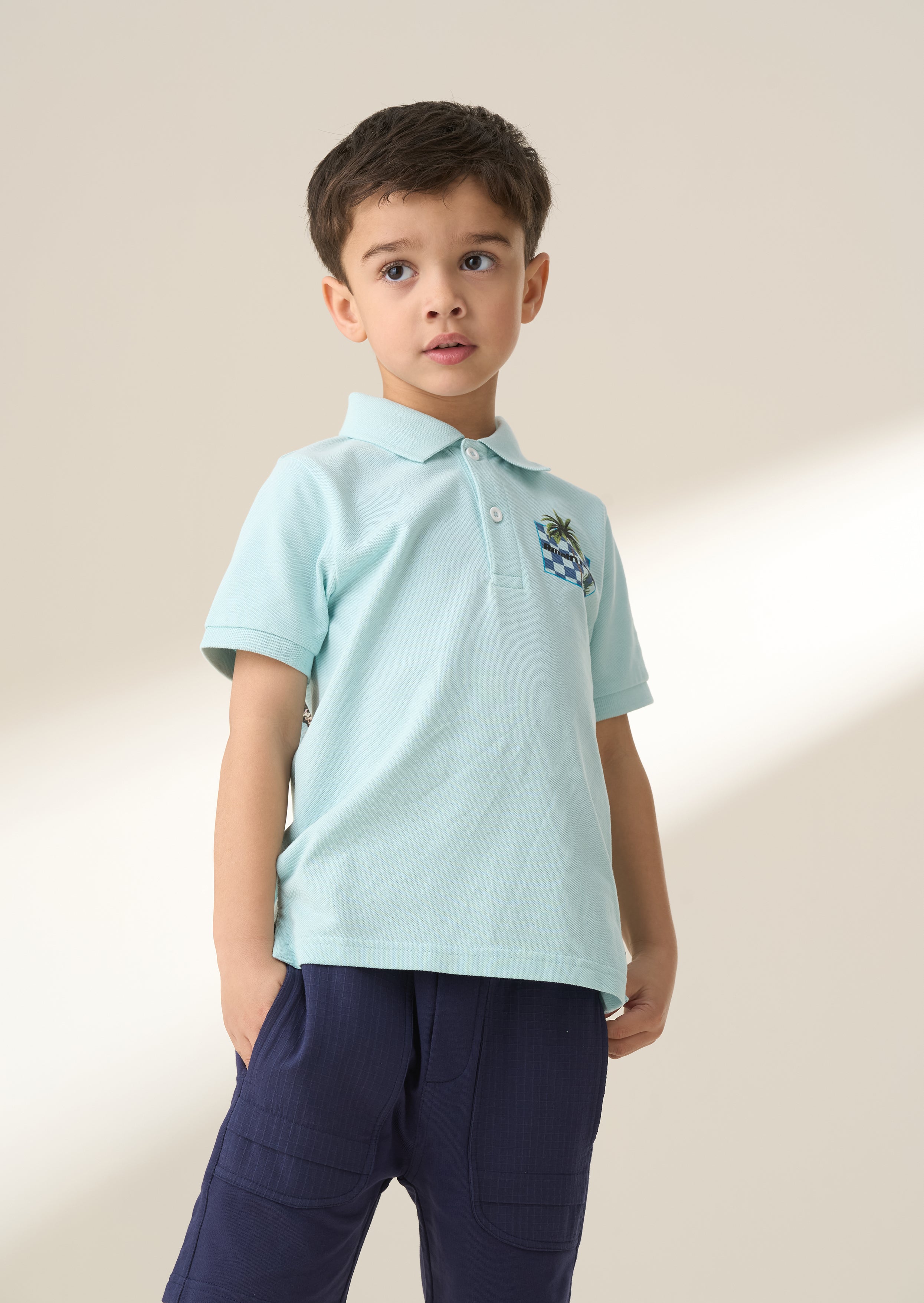 Arlo Blue Jersey Pique Back Print Polo