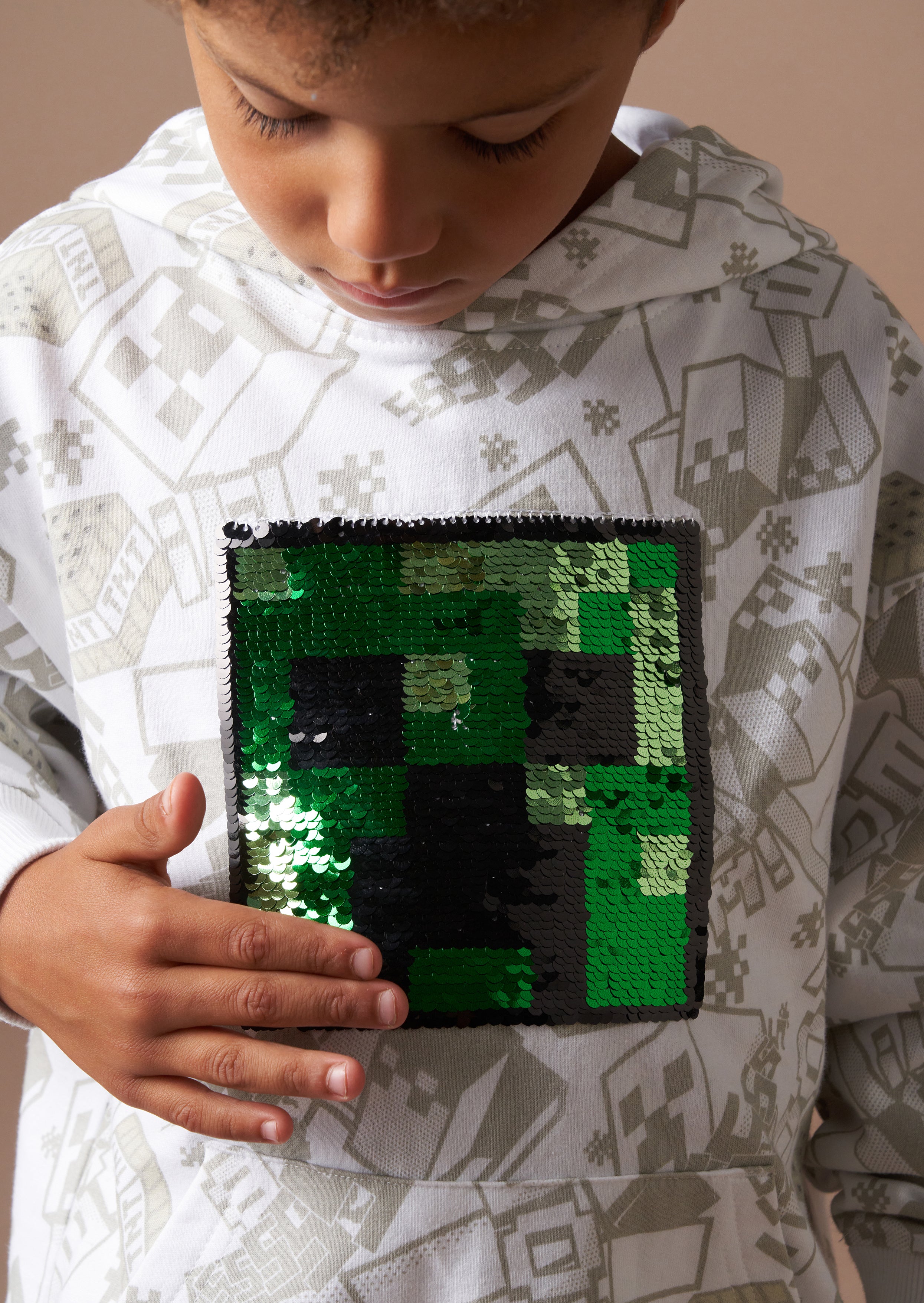 Minecraft Grey Graphic Sequin Hoodie