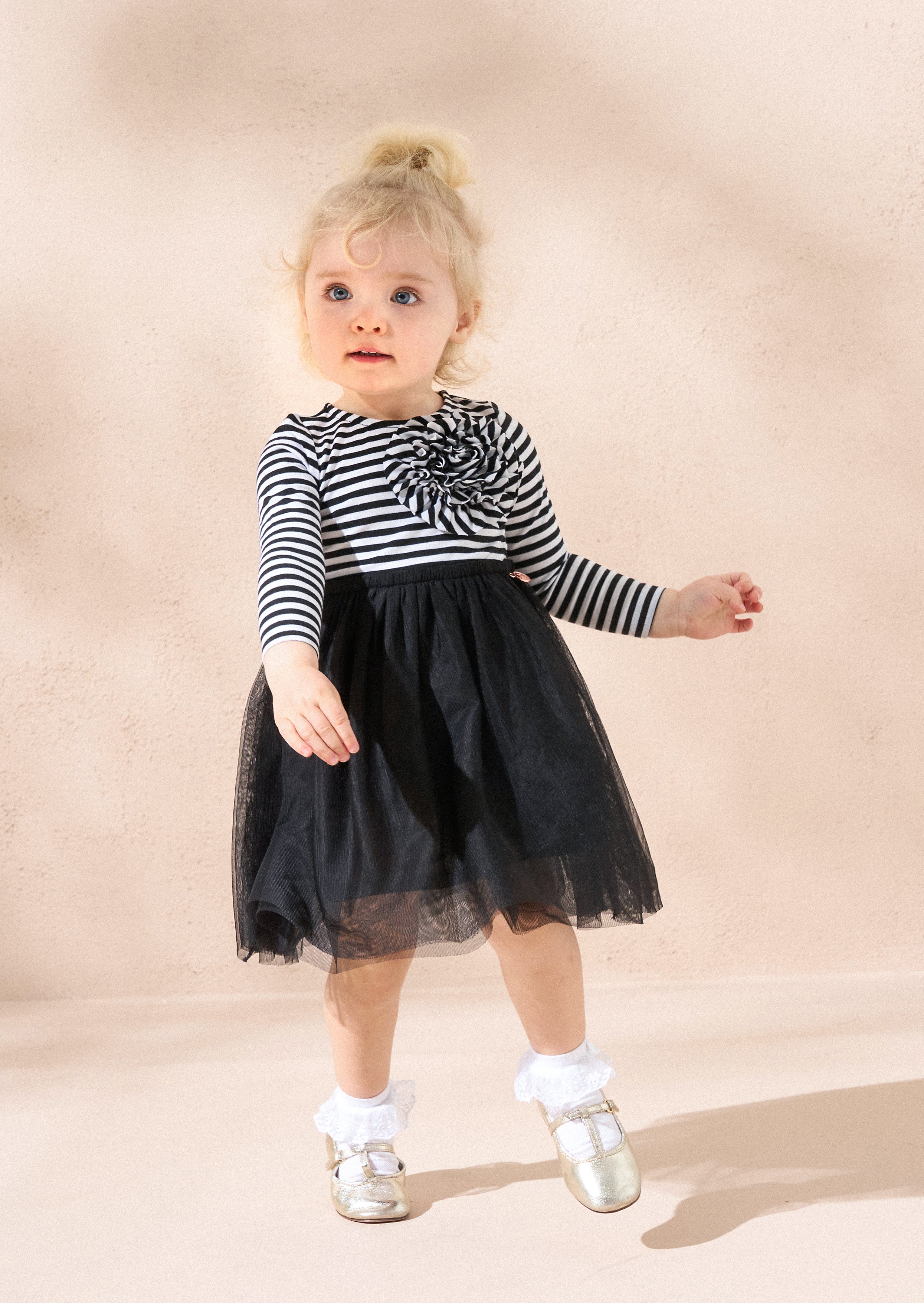 Carrie Black Stripe Corsage Dress