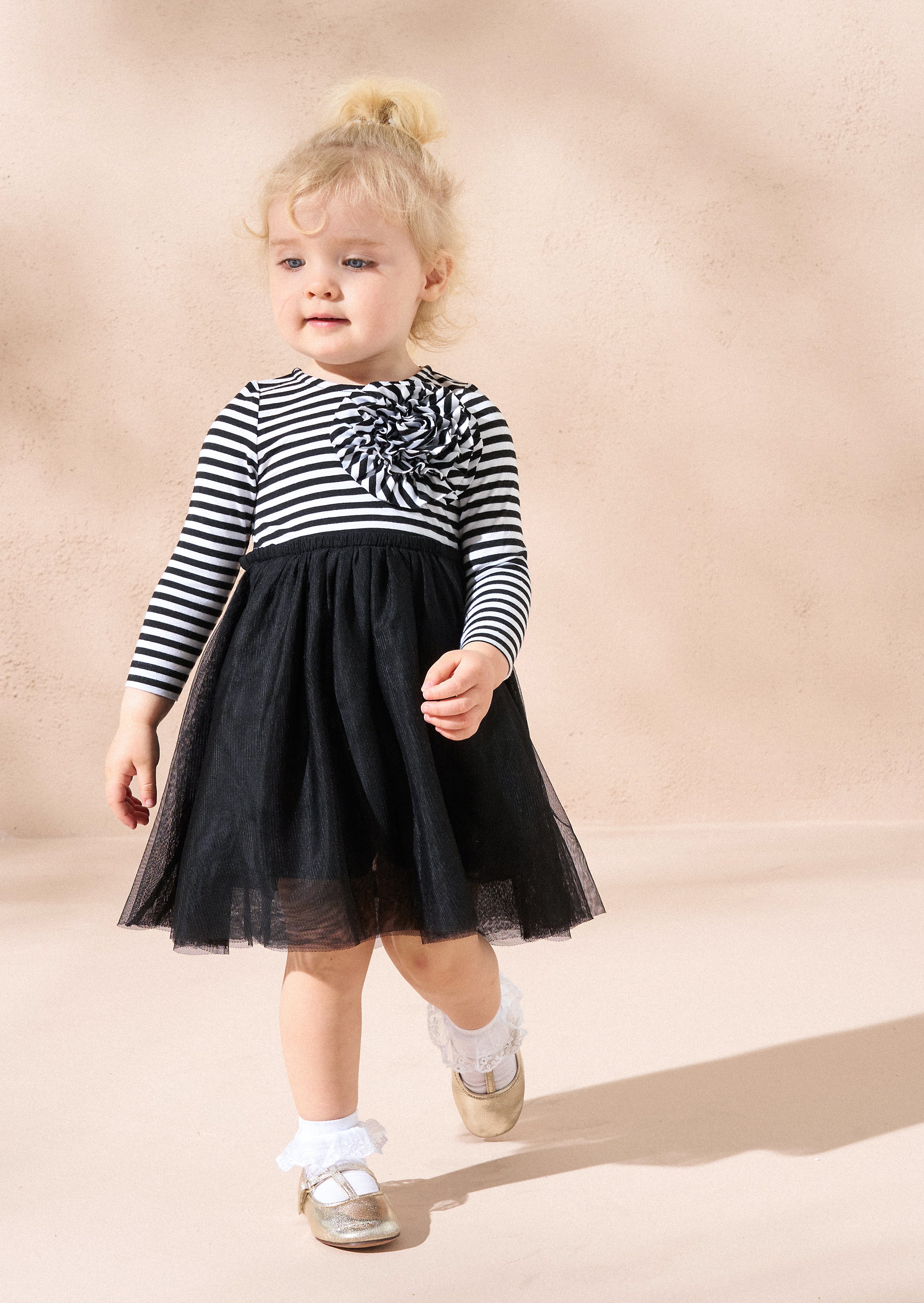 Carrie Black Stripe Corsage Dress