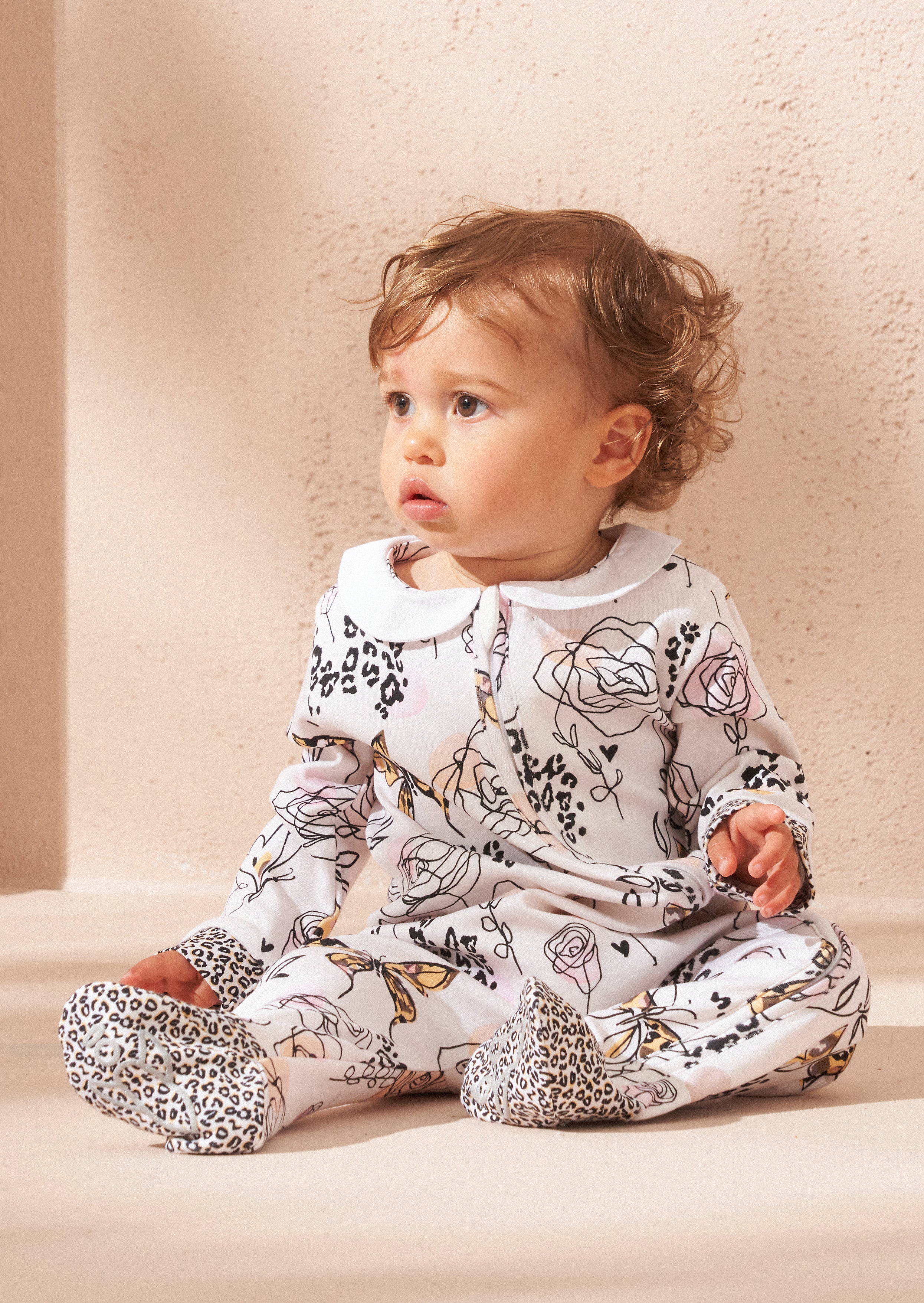 Lyra Ecru Butterfly Print Babygrow and Headband