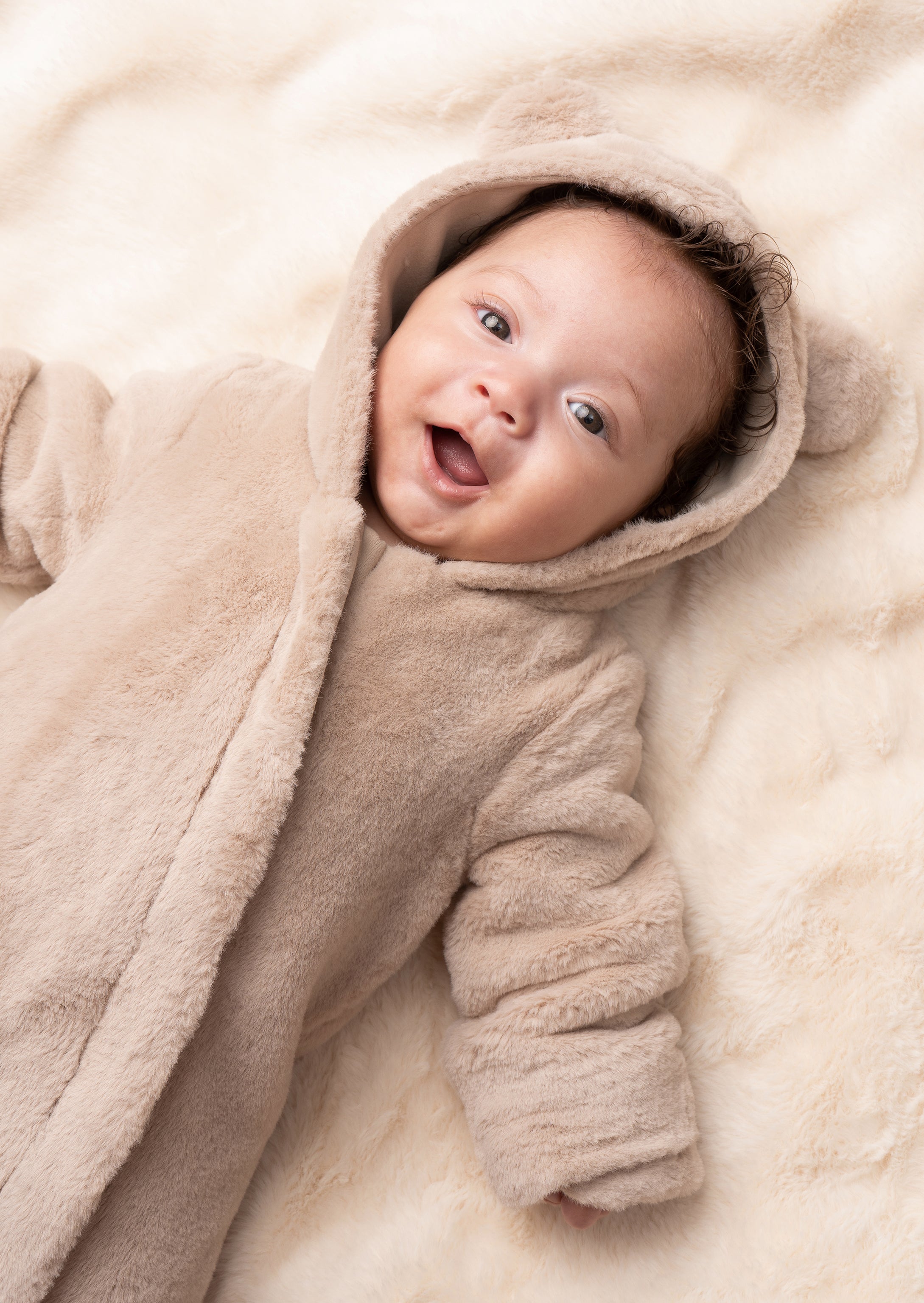 Quinn Taupe Faux Fur Pramsuit