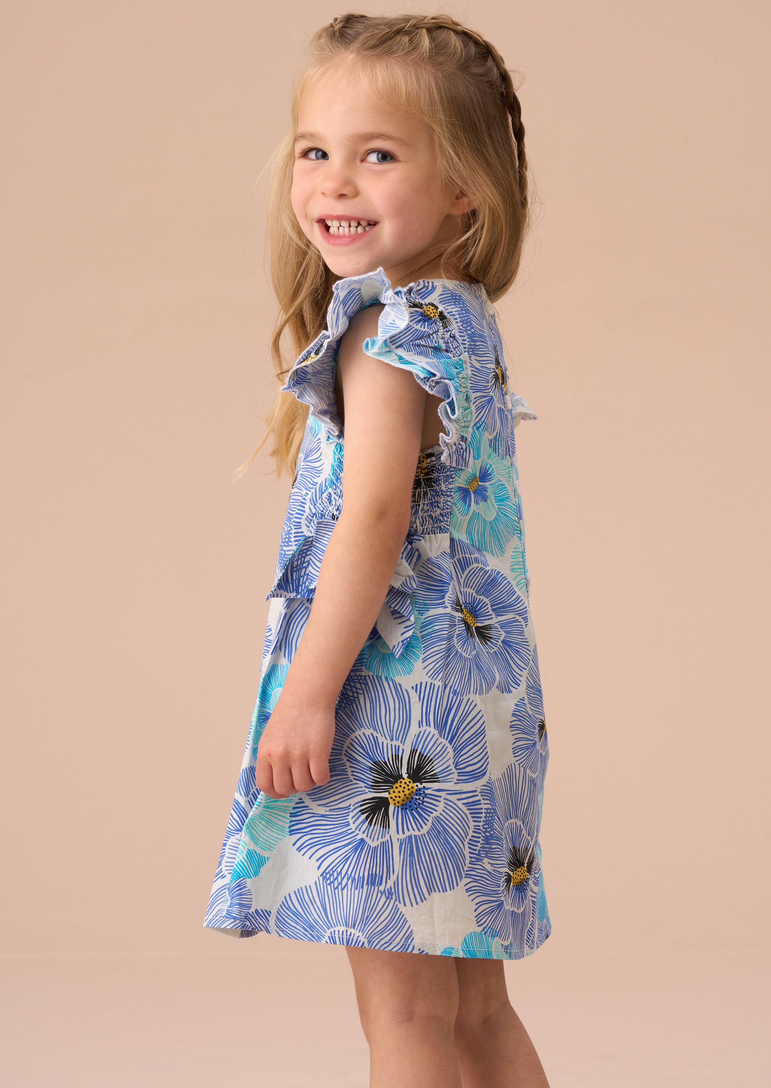 Alessandra Blue Pansy Print Tie Side Dress And Bloomer