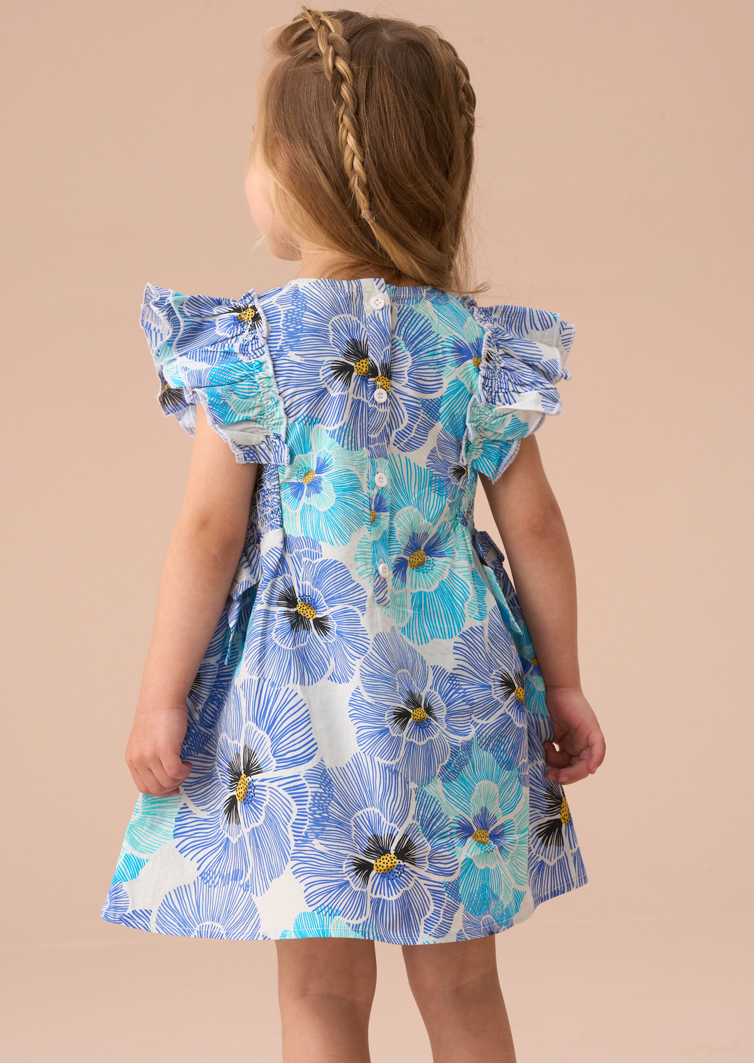 Alessandra Blue Pansy Print Tie Side Dress And Bloomer