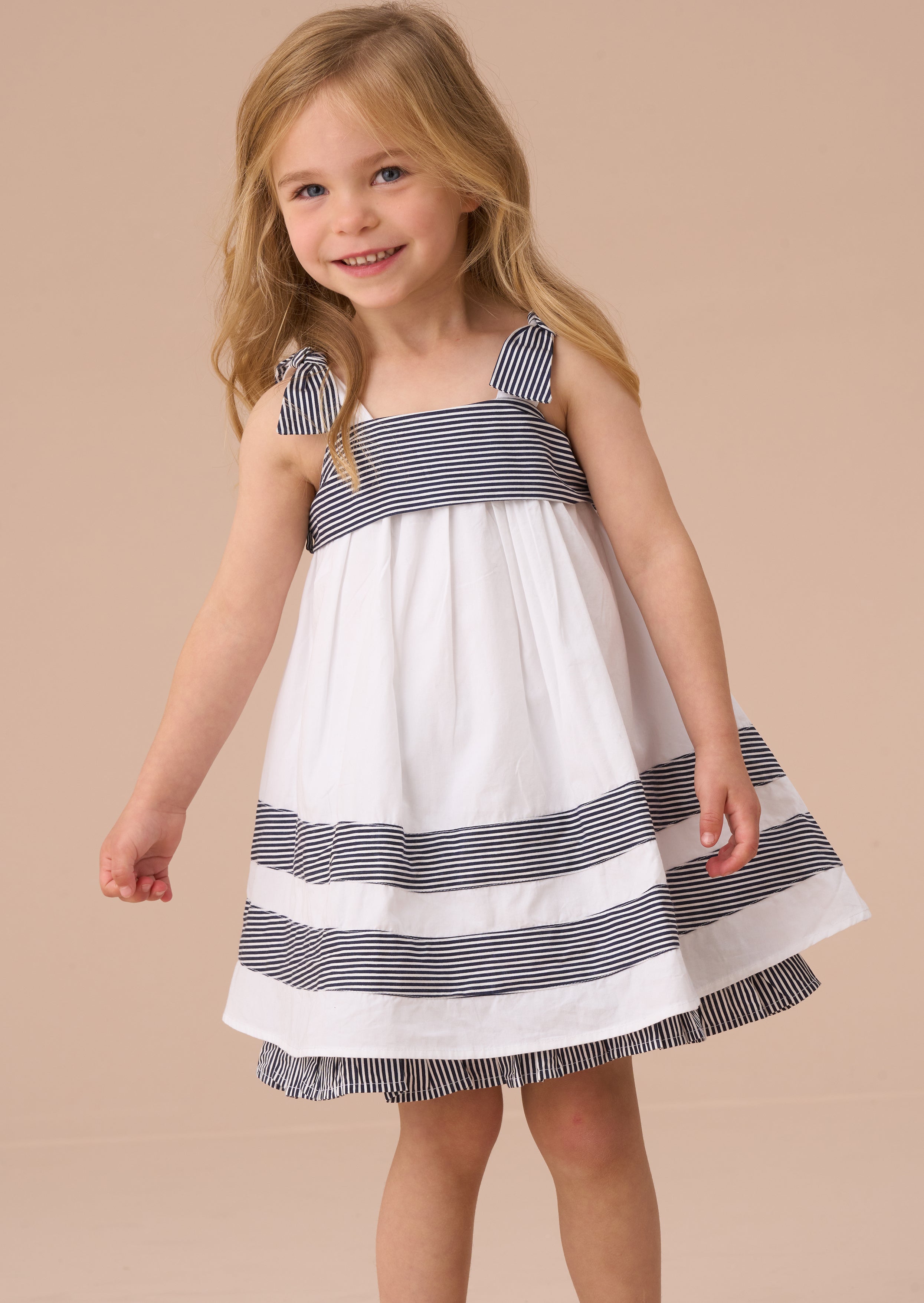 Avery White Stripe Panel Dress With Bloomer