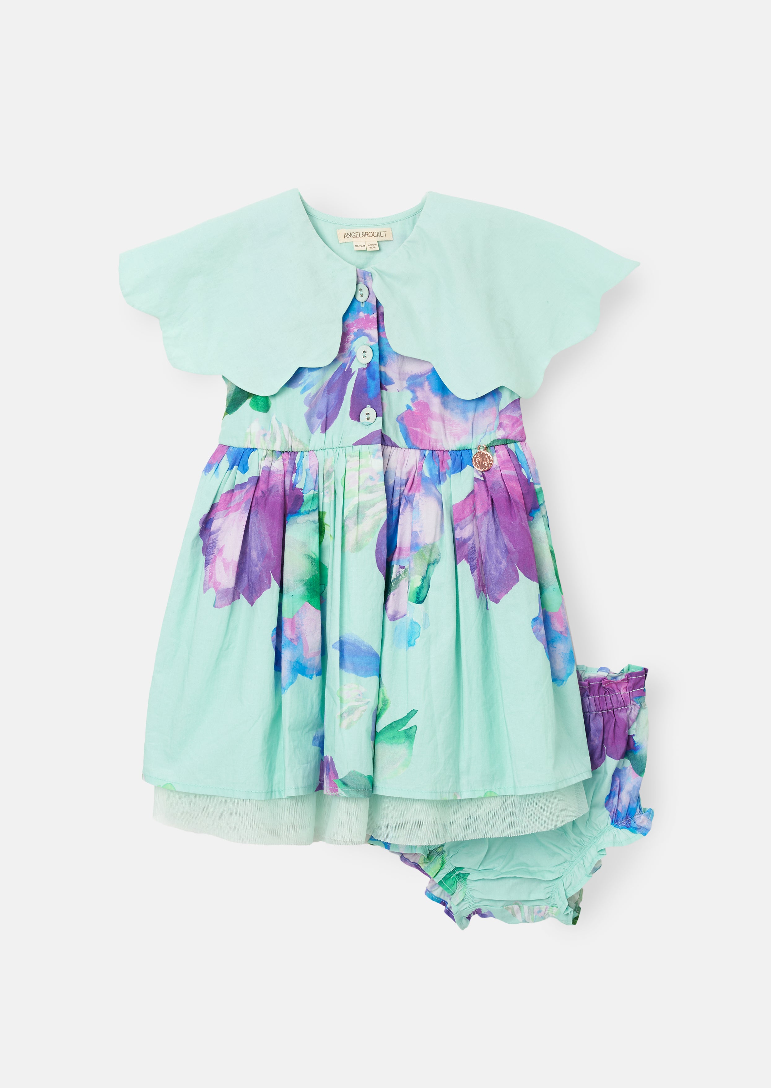 Sybil Mint Scalloped Collar Dress And Print Bloomer