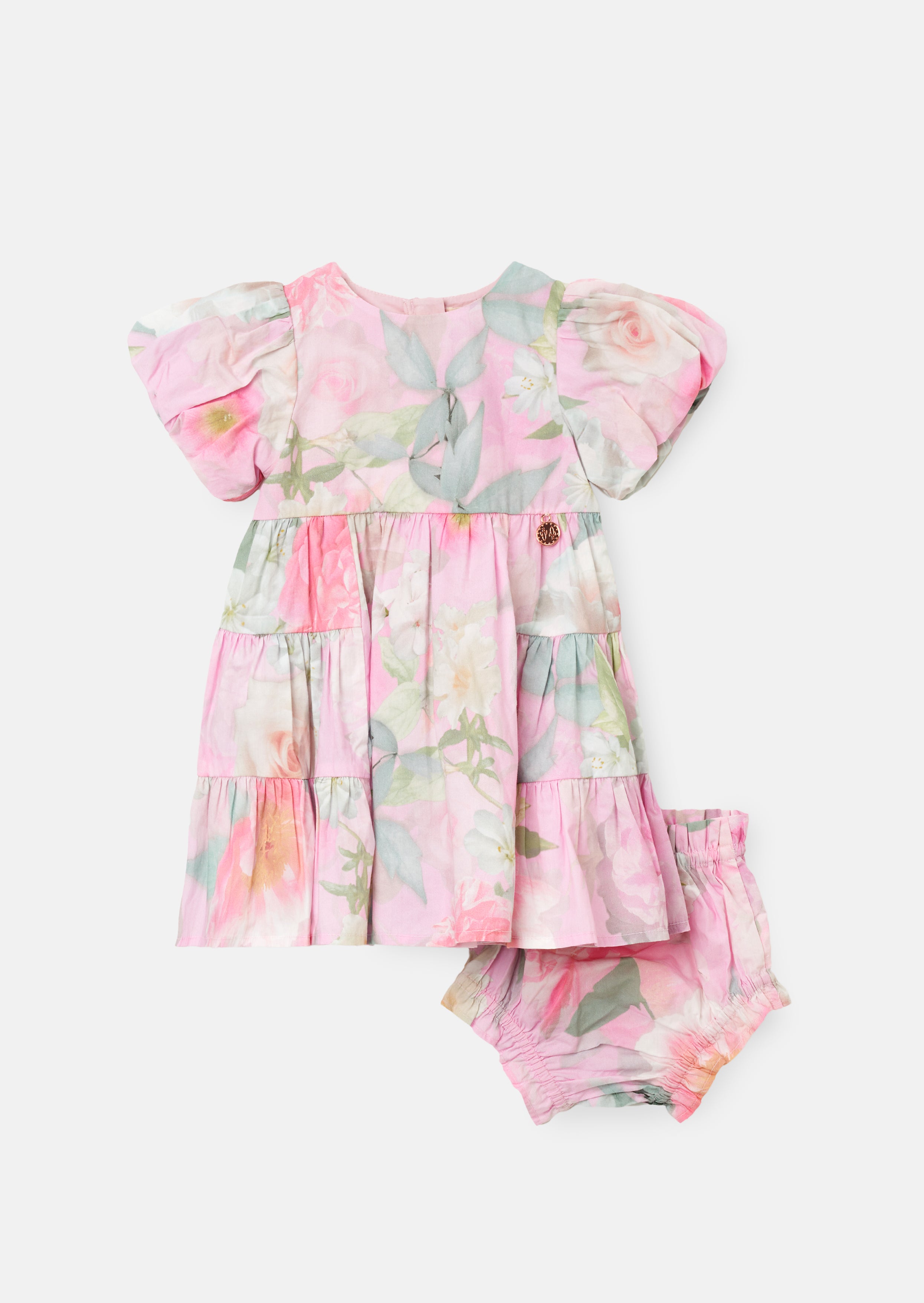 Lilah Pink Floral Tiered Dress And Bloomer