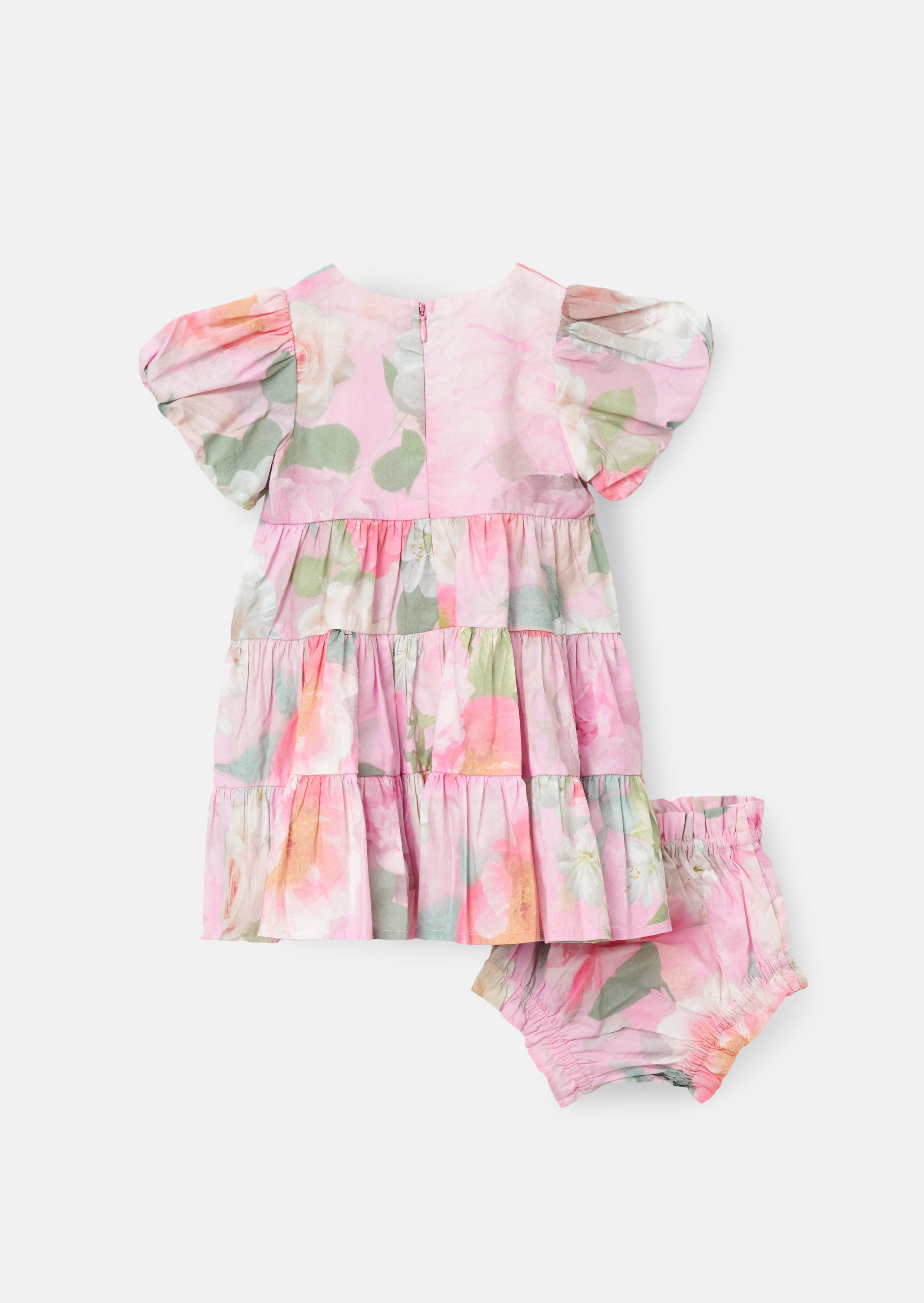 Lilah Pink Floral Tiered Dress And Bloomer