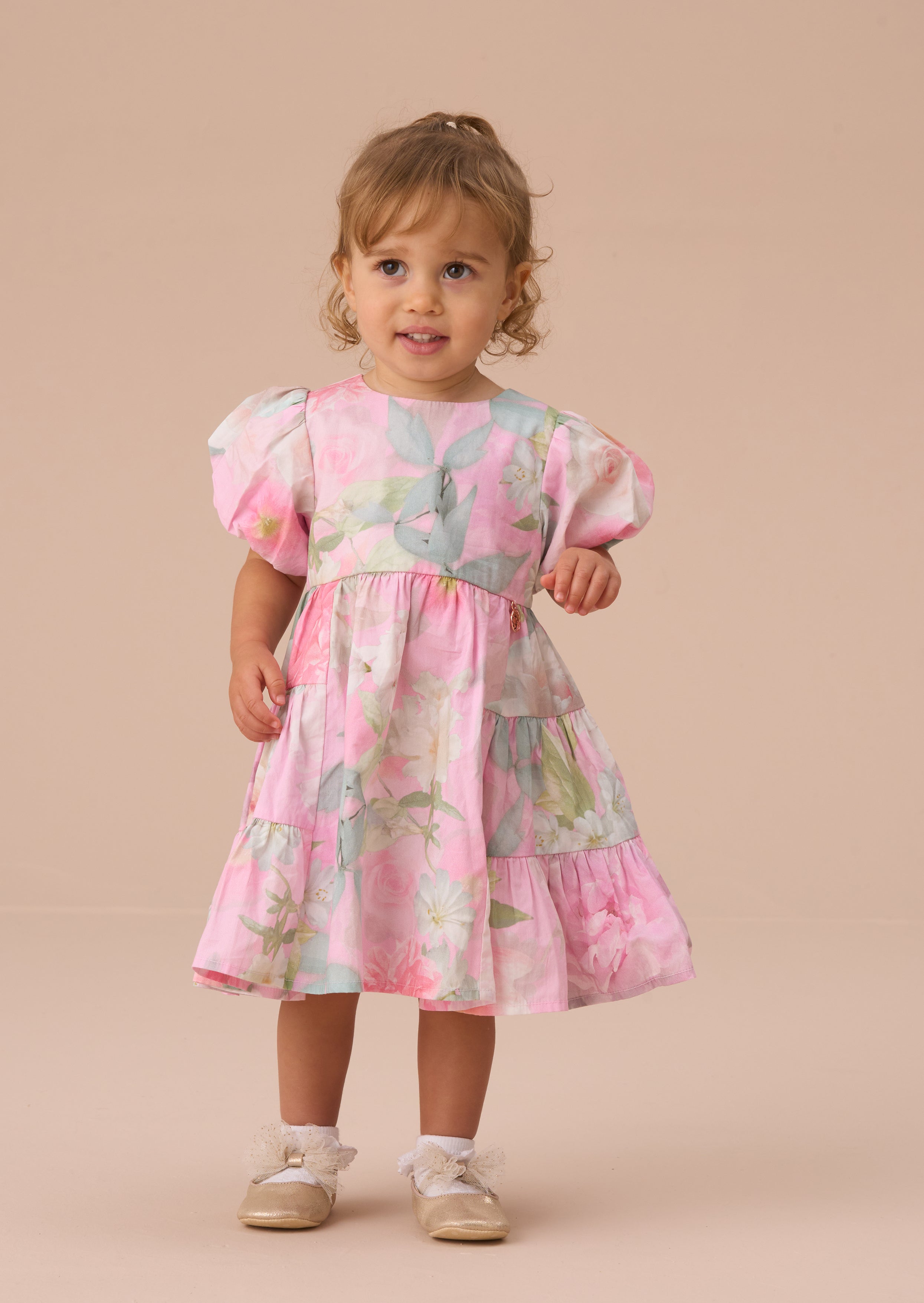 Lilah Pink Floral Tiered Dress And Bloomer