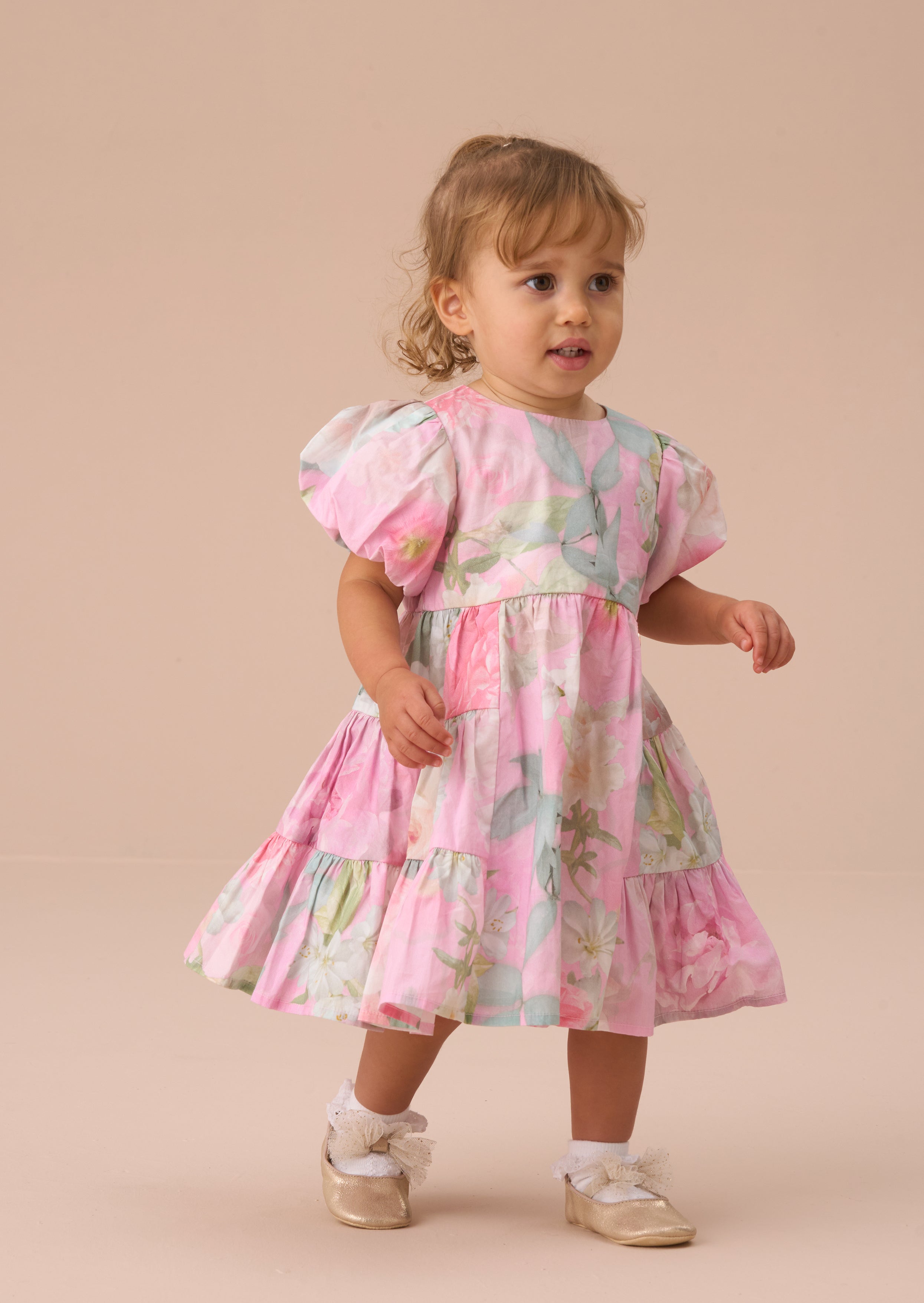 Lilah Pink Floral Tiered Dress And Bloomer