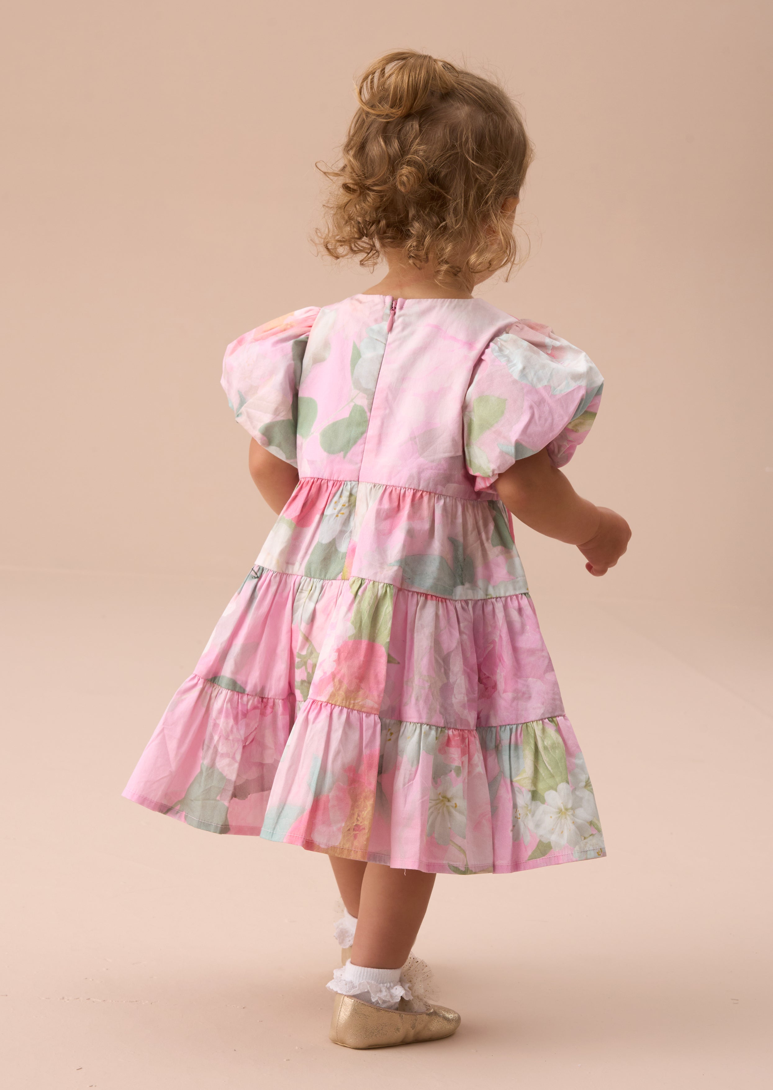 Lilah Pink Floral Tiered Dress And Bloomer