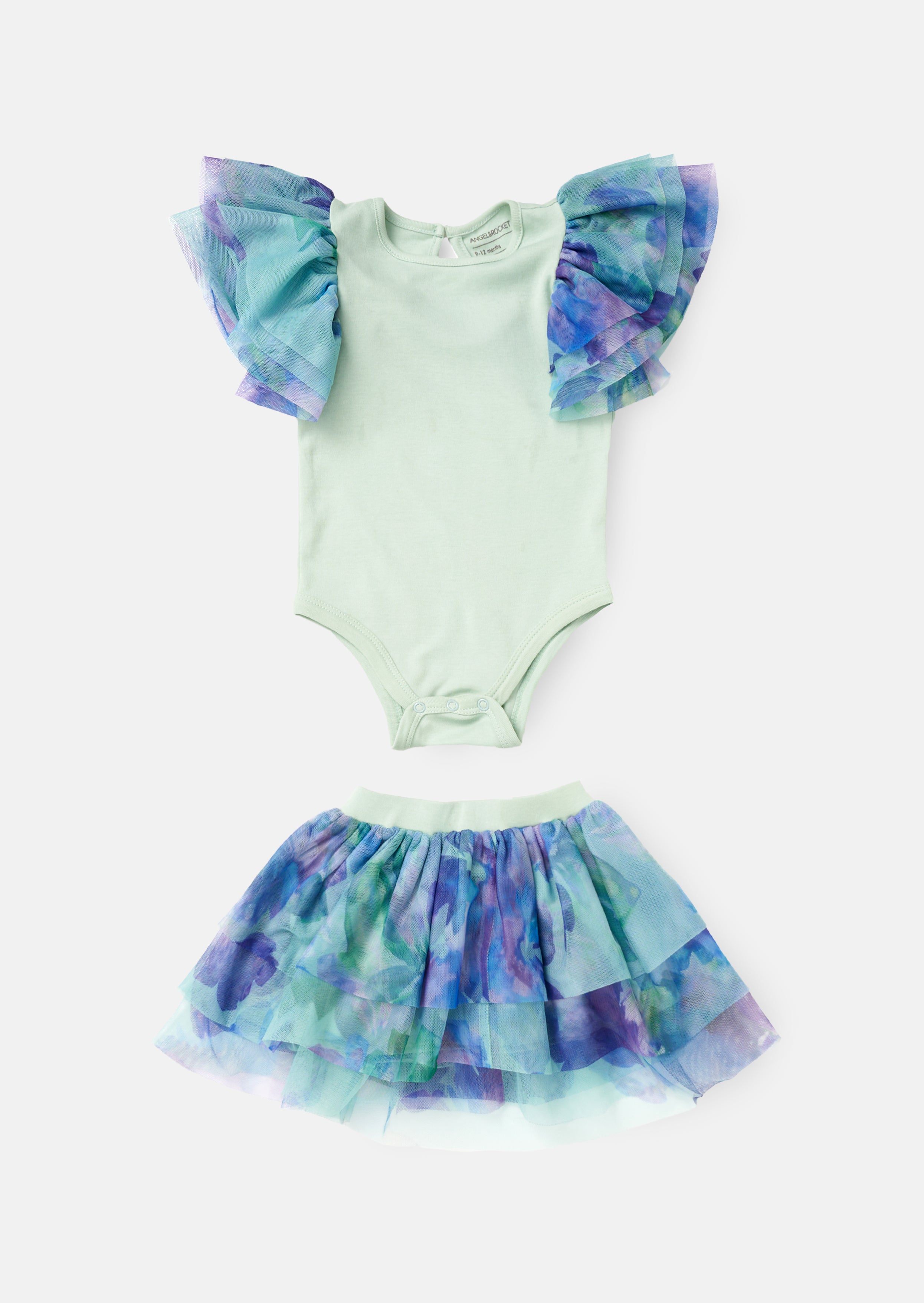 Lois Mint Floral Tutu And Frill Sleeve Bodysuit Set