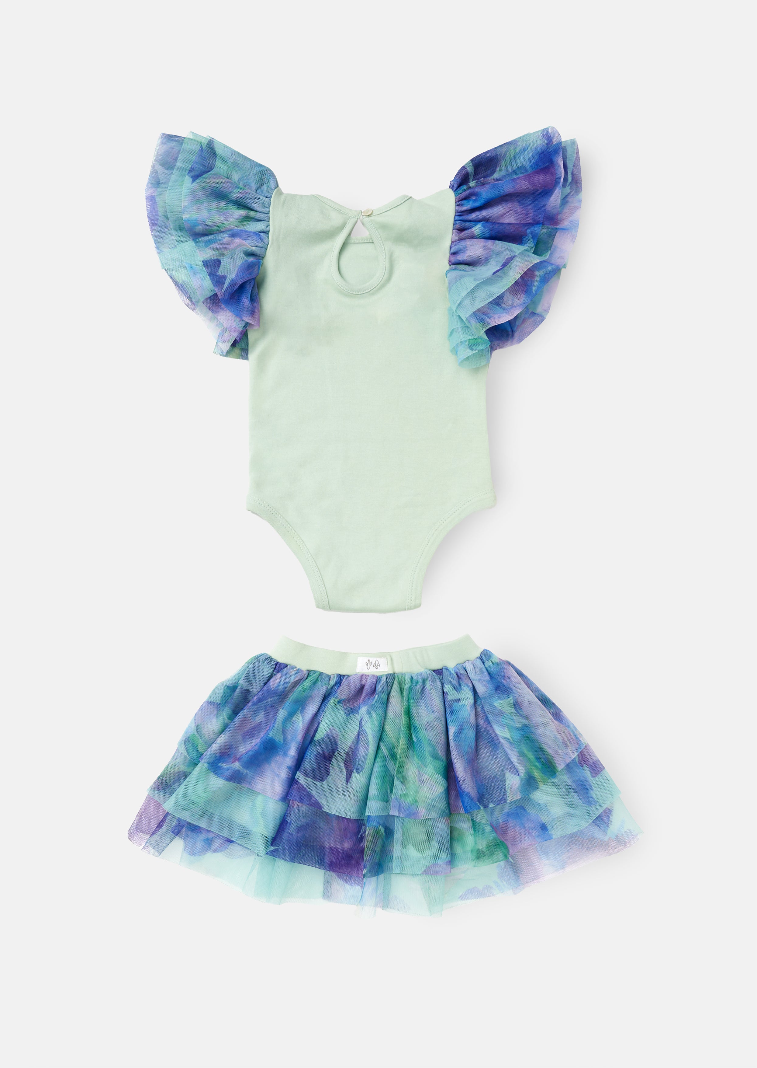 Lois Mint Floral Tutu And Frill Sleeve Bodysuit Set