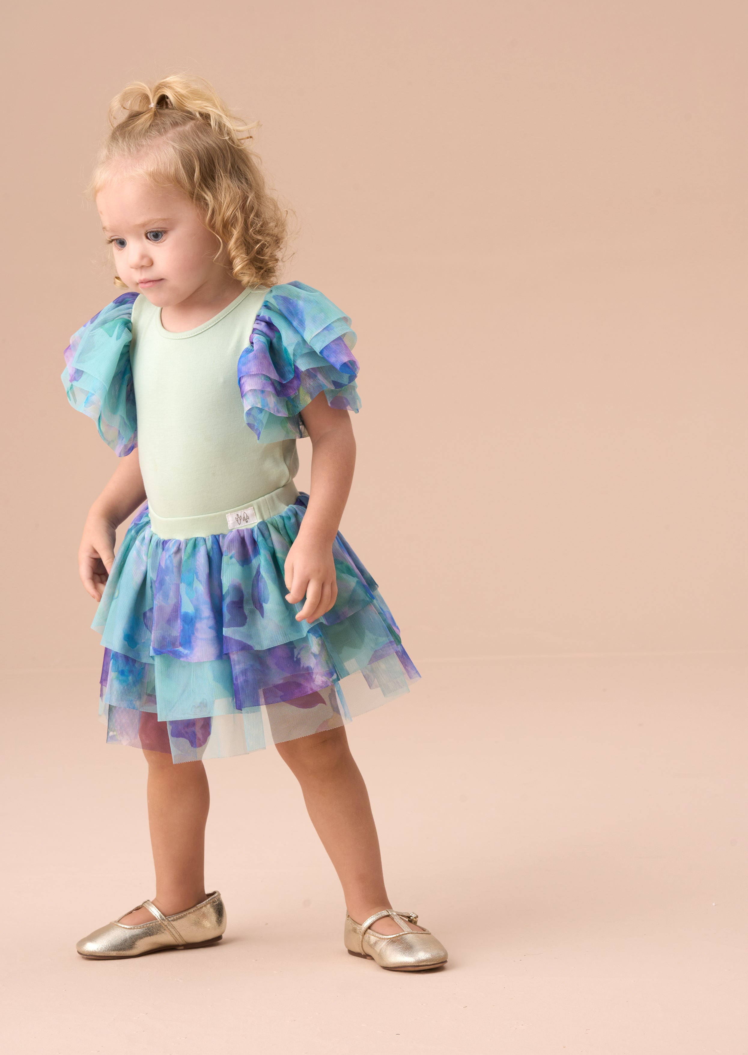 Lois Mint Floral Tutu And Frill Sleeve Bodysuit Set