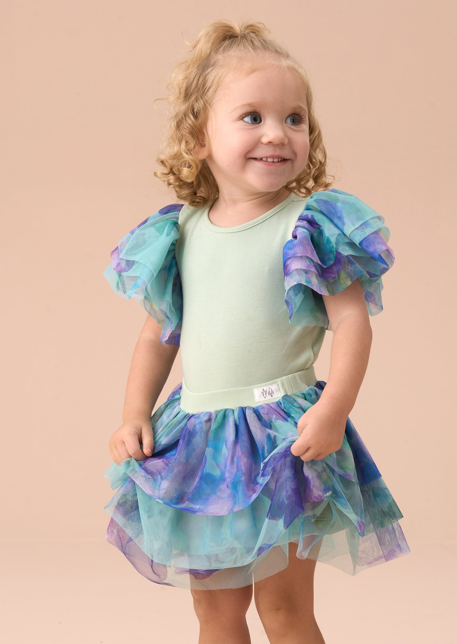 Lois Mint Floral Tutu And Frill Sleeve Bodysuit Set