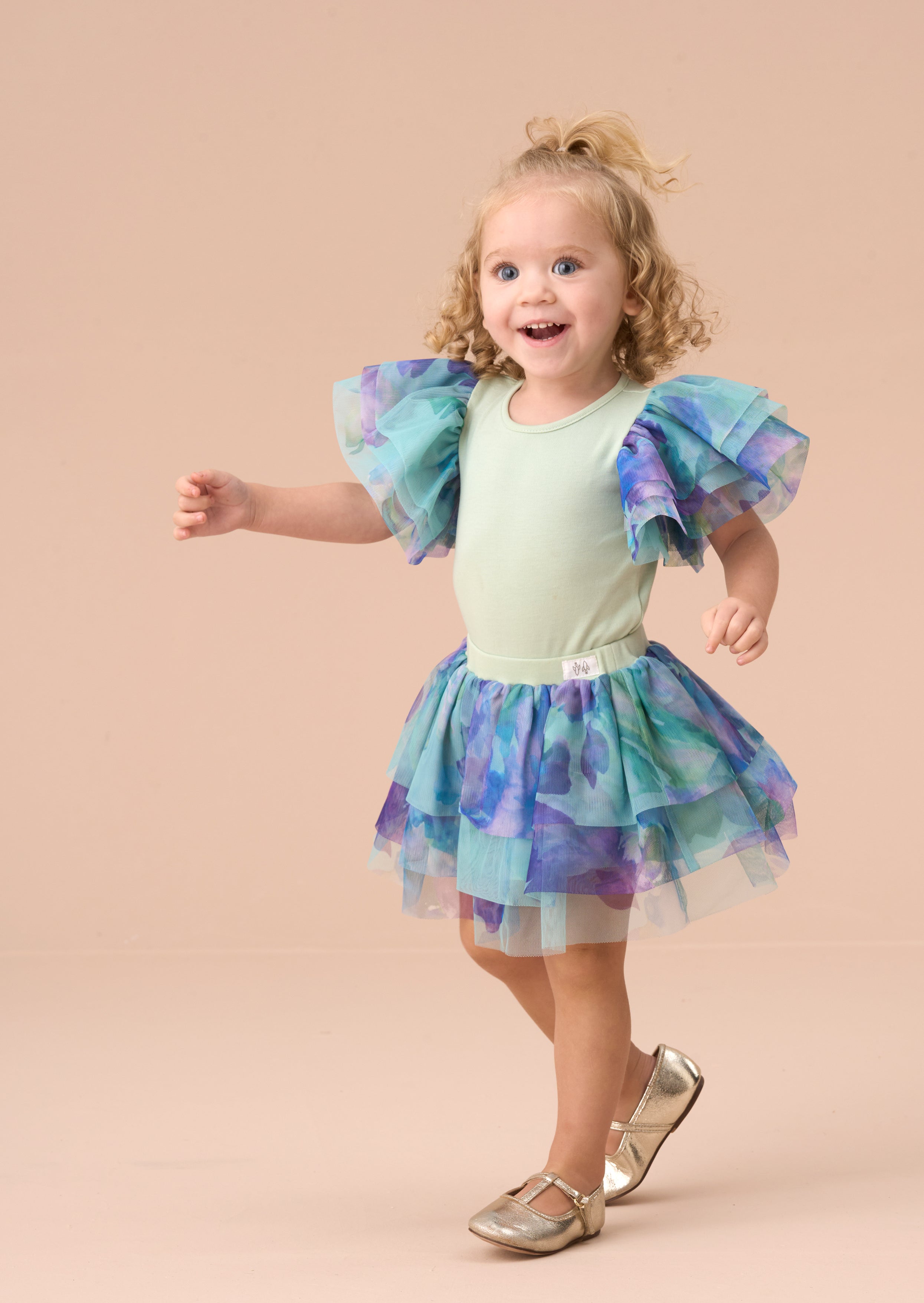 Lois Mint Floral Tutu And Frill Sleeve Bodysuit Set