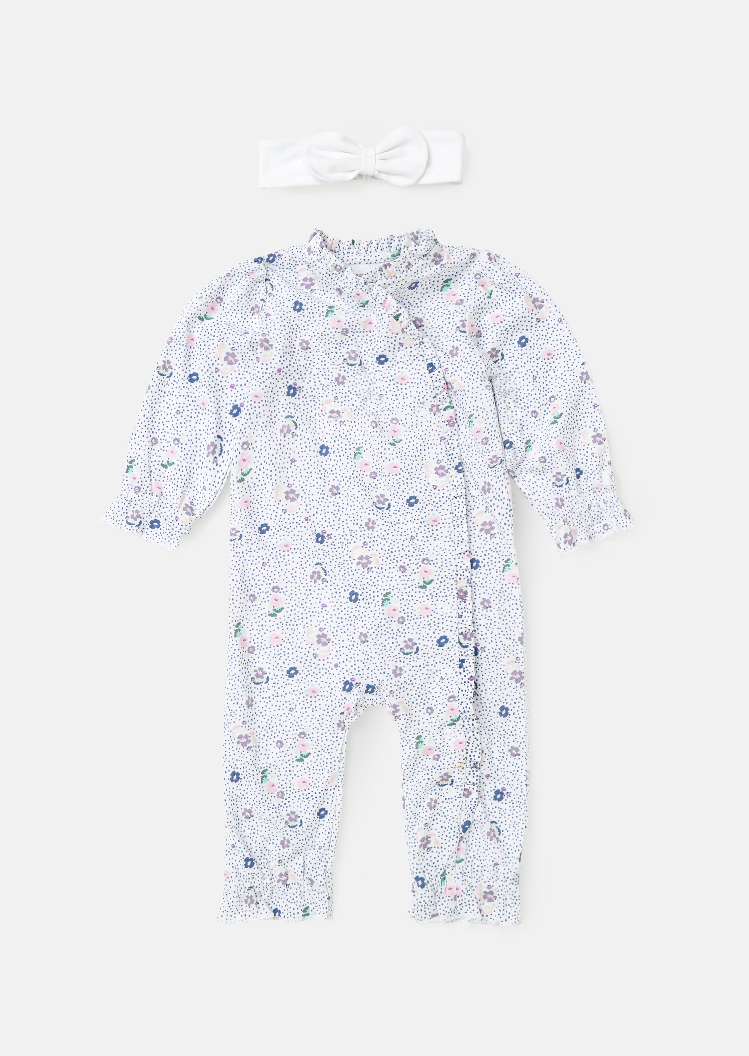 Danni Blue Spot Floral Print Babygrow & Headband