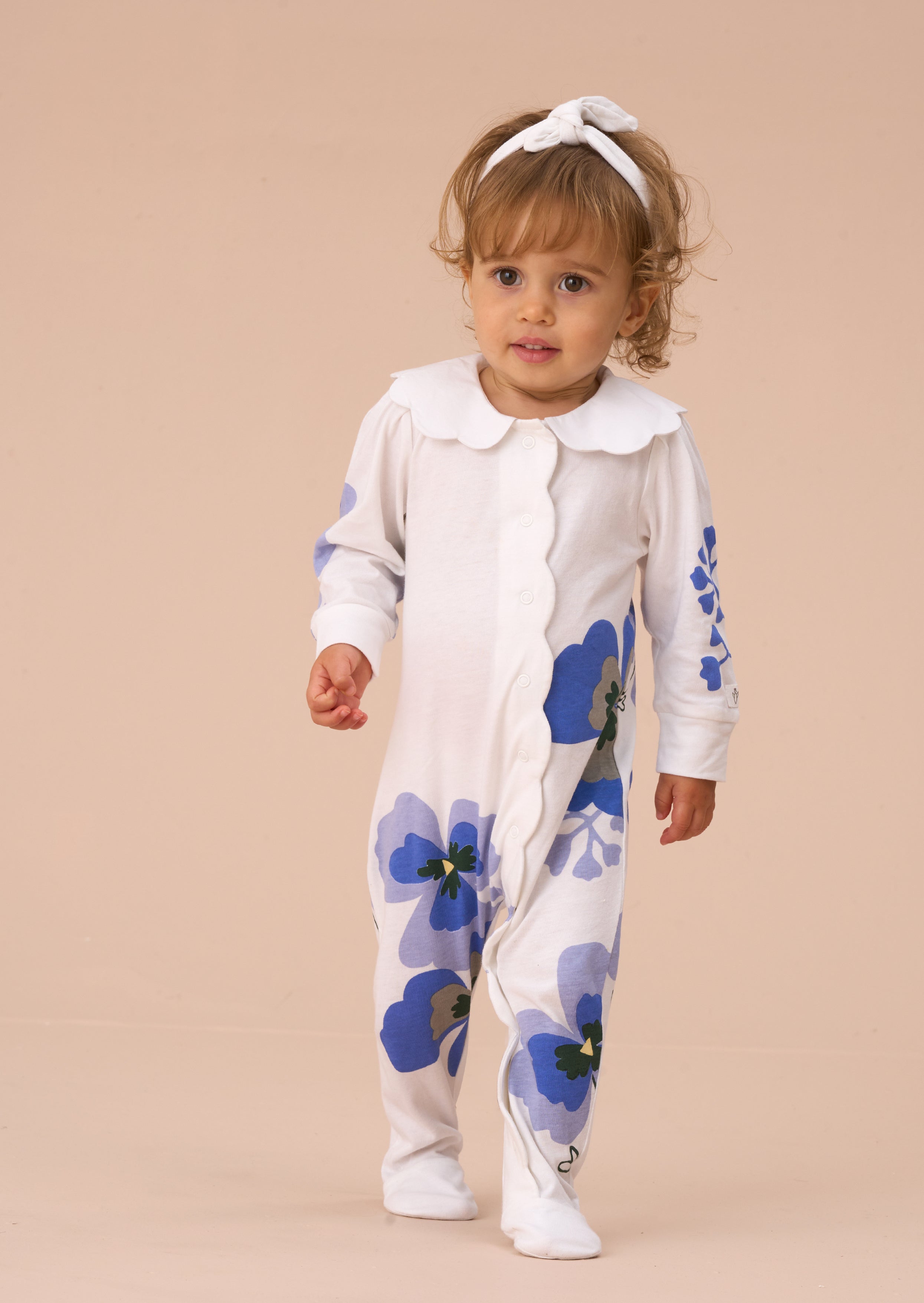 Patsy Blue Pansy Print Collar Babygrow & Headband