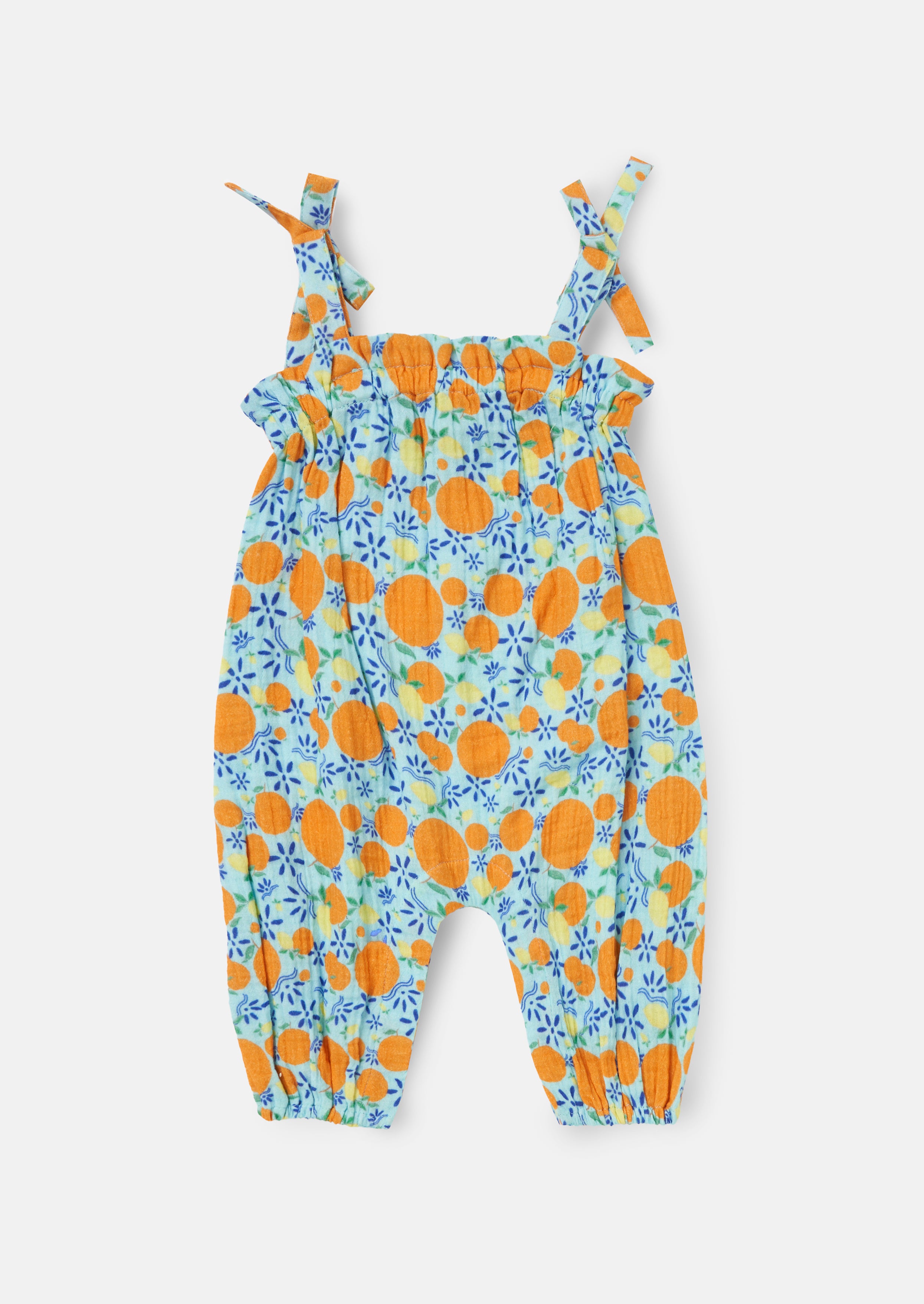 Carrie Blue Double Cloth Fruit Print Romper