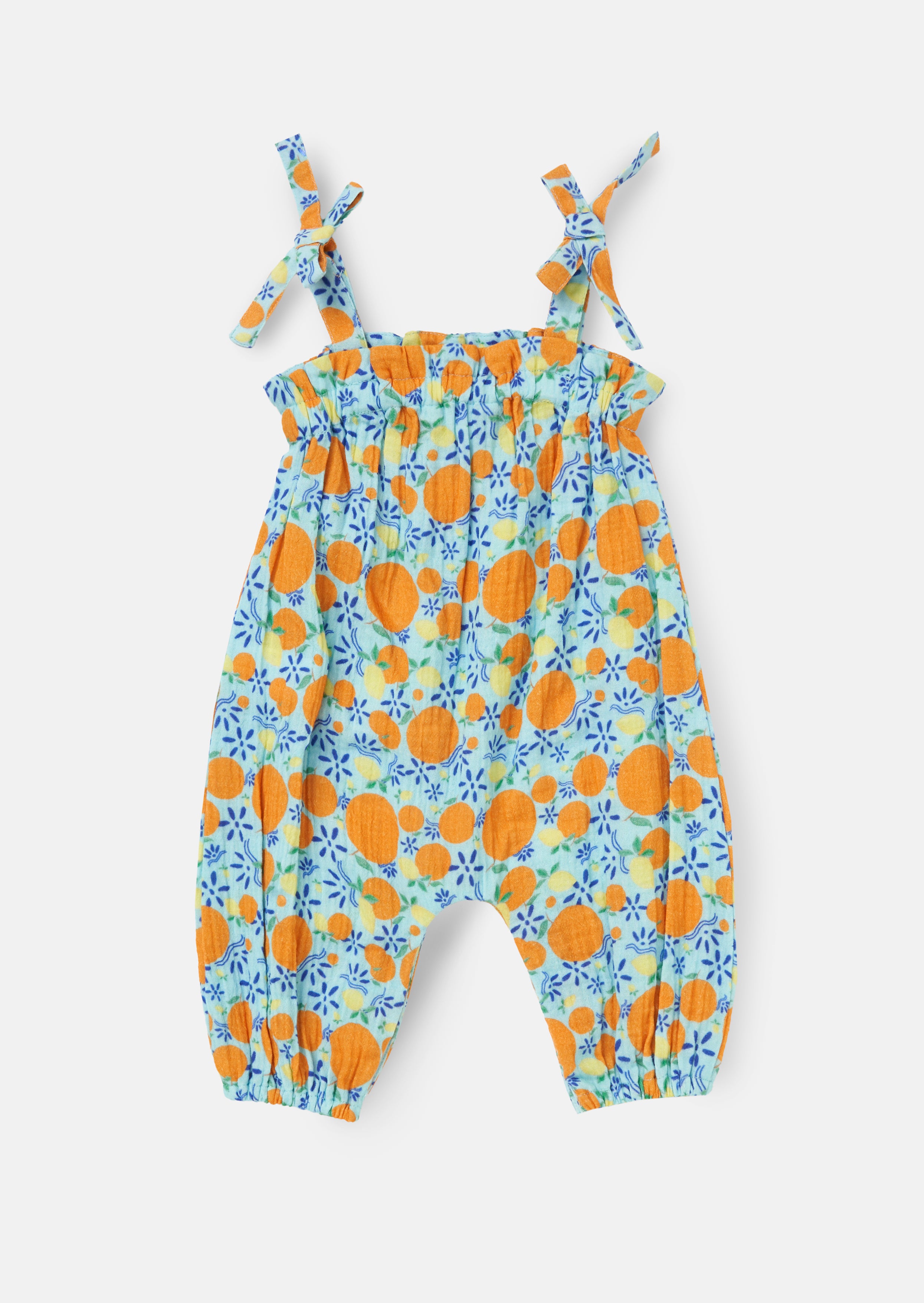 Carrie Blue Double Cloth Fruit Print Romper