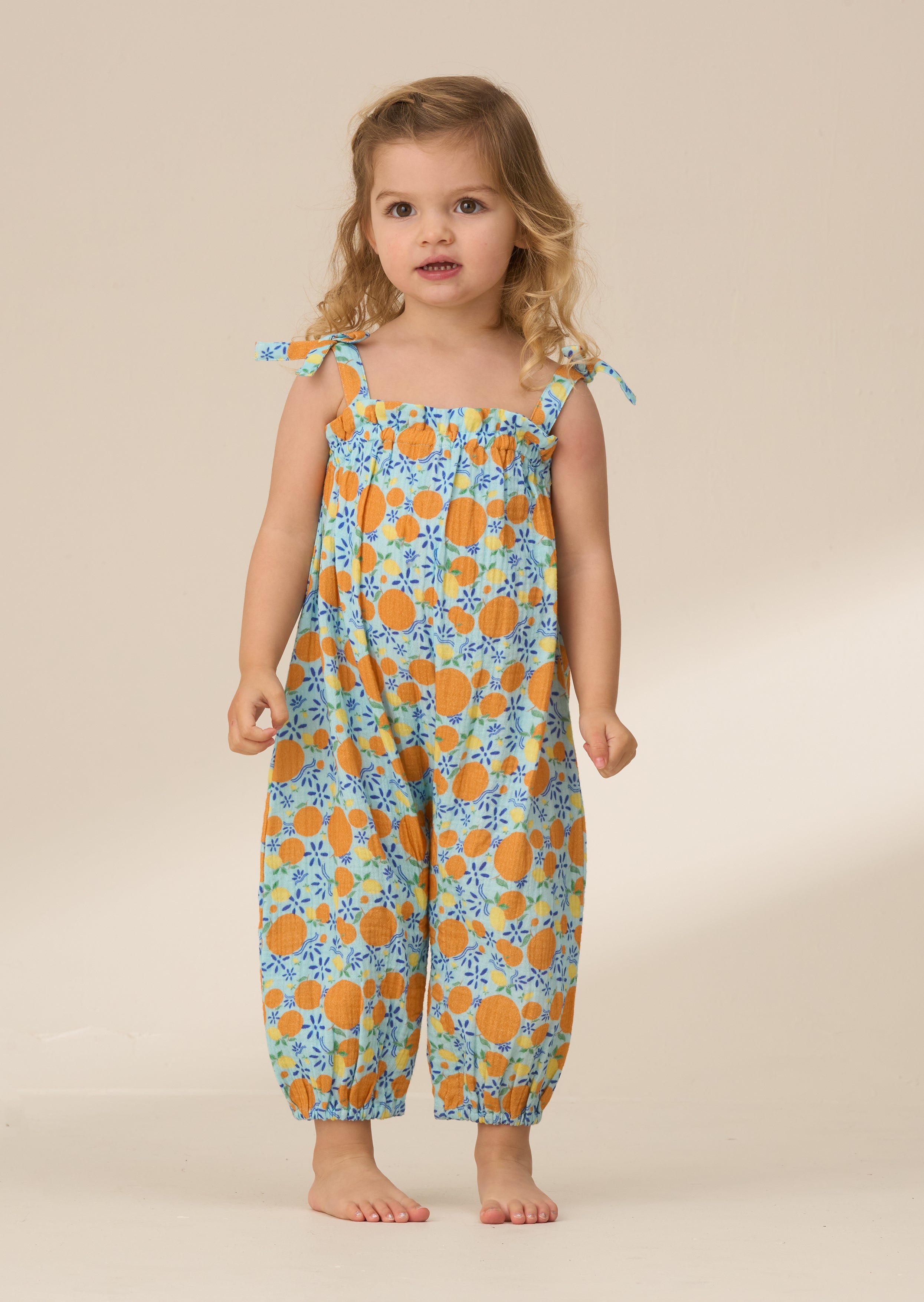 Carrie Blue Double Cloth Fruit Print Romper