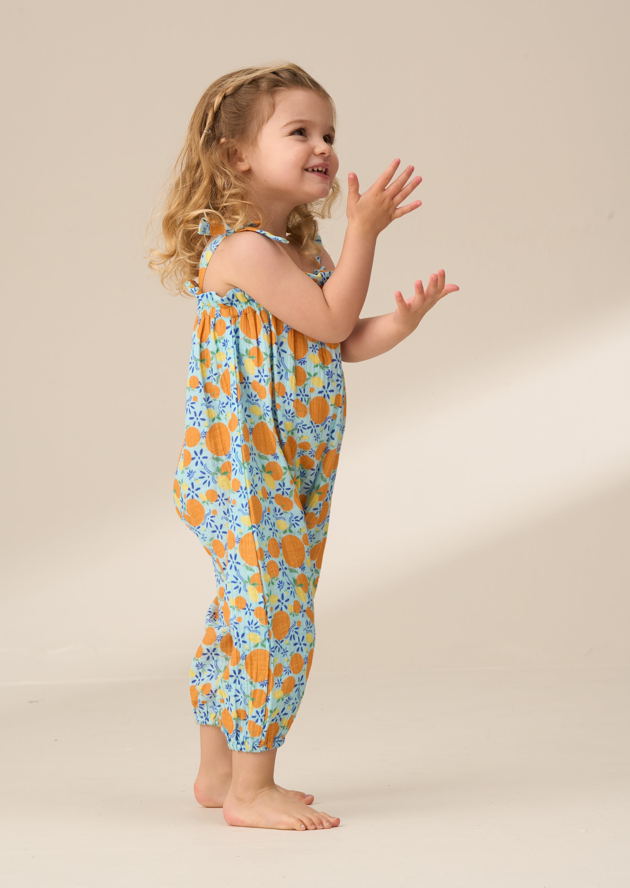 Carrie Blue Double Cloth Fruit Print Romper