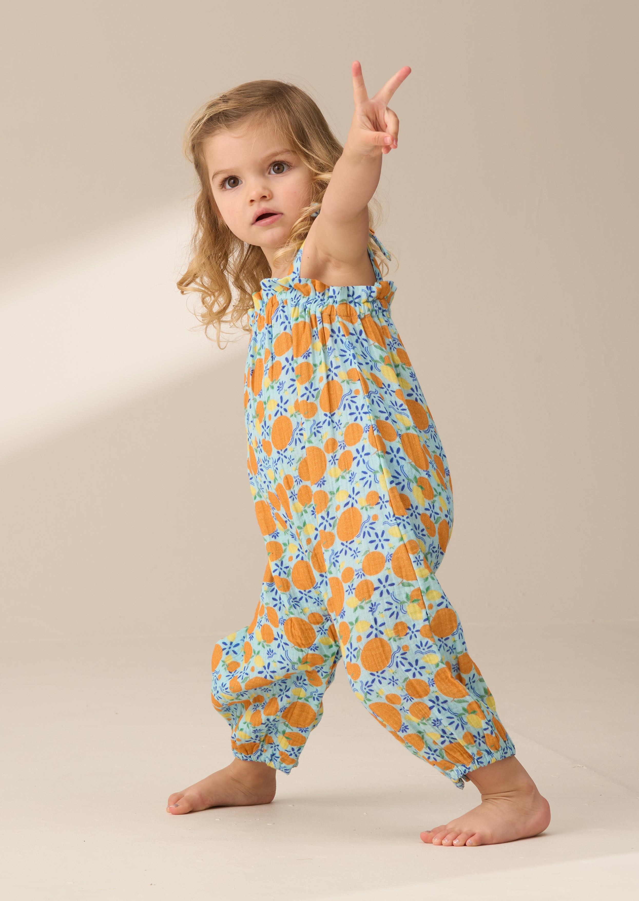 Carrie Blue Double Cloth Fruit Print Romper