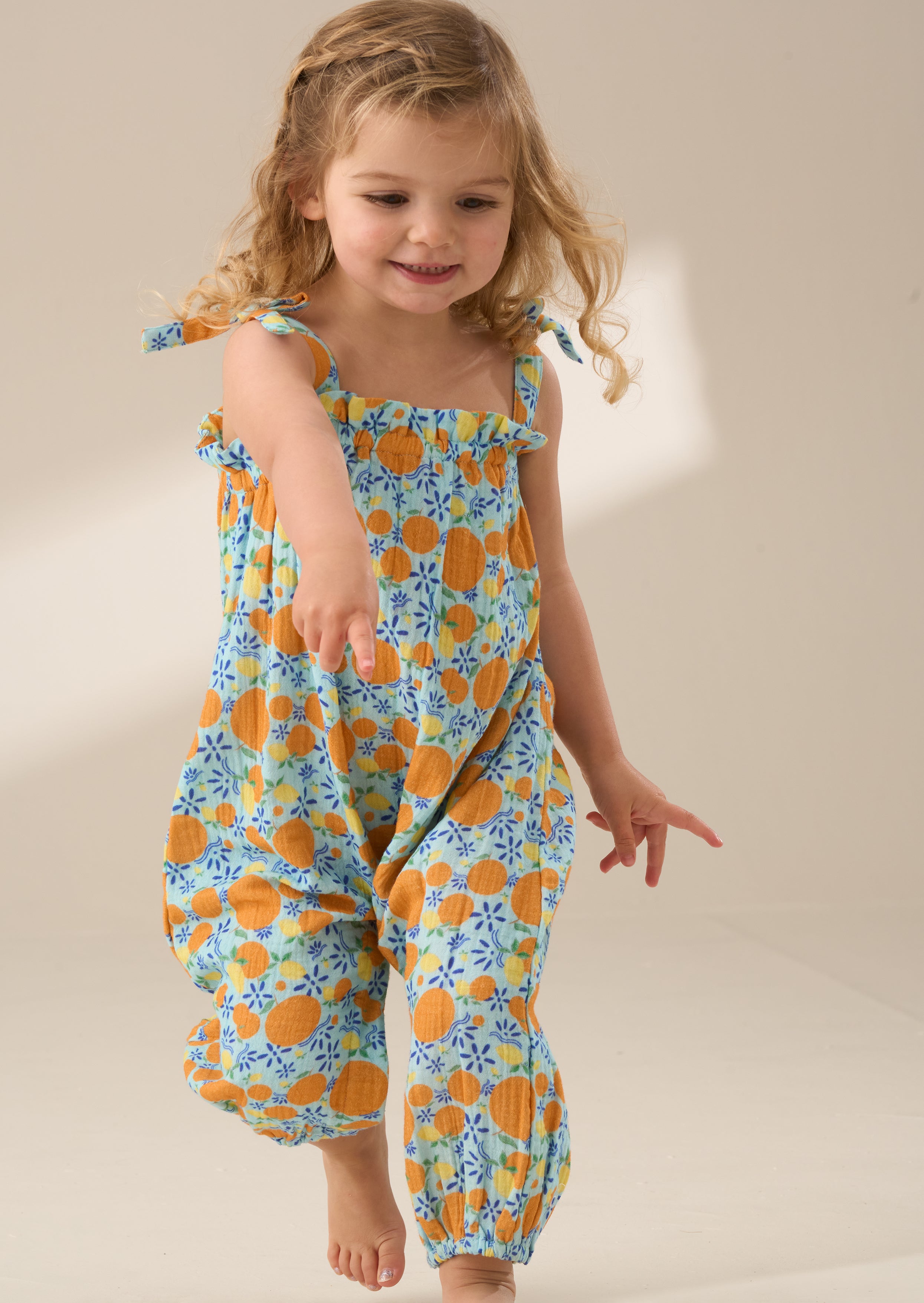 Carrie Blue Double Cloth Fruit Print Romper