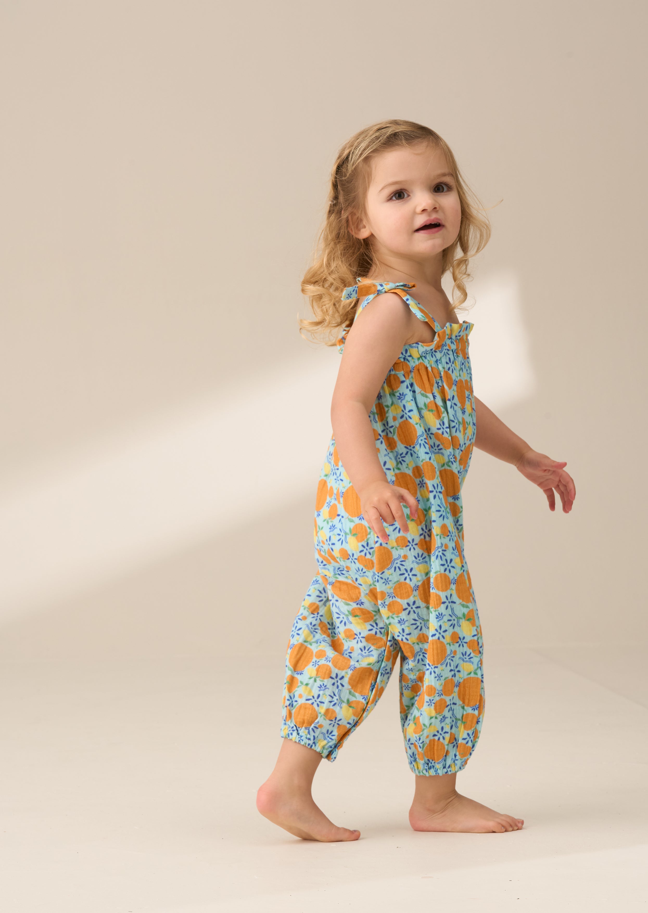 Carrie Blue Double Cloth Fruit Print Romper