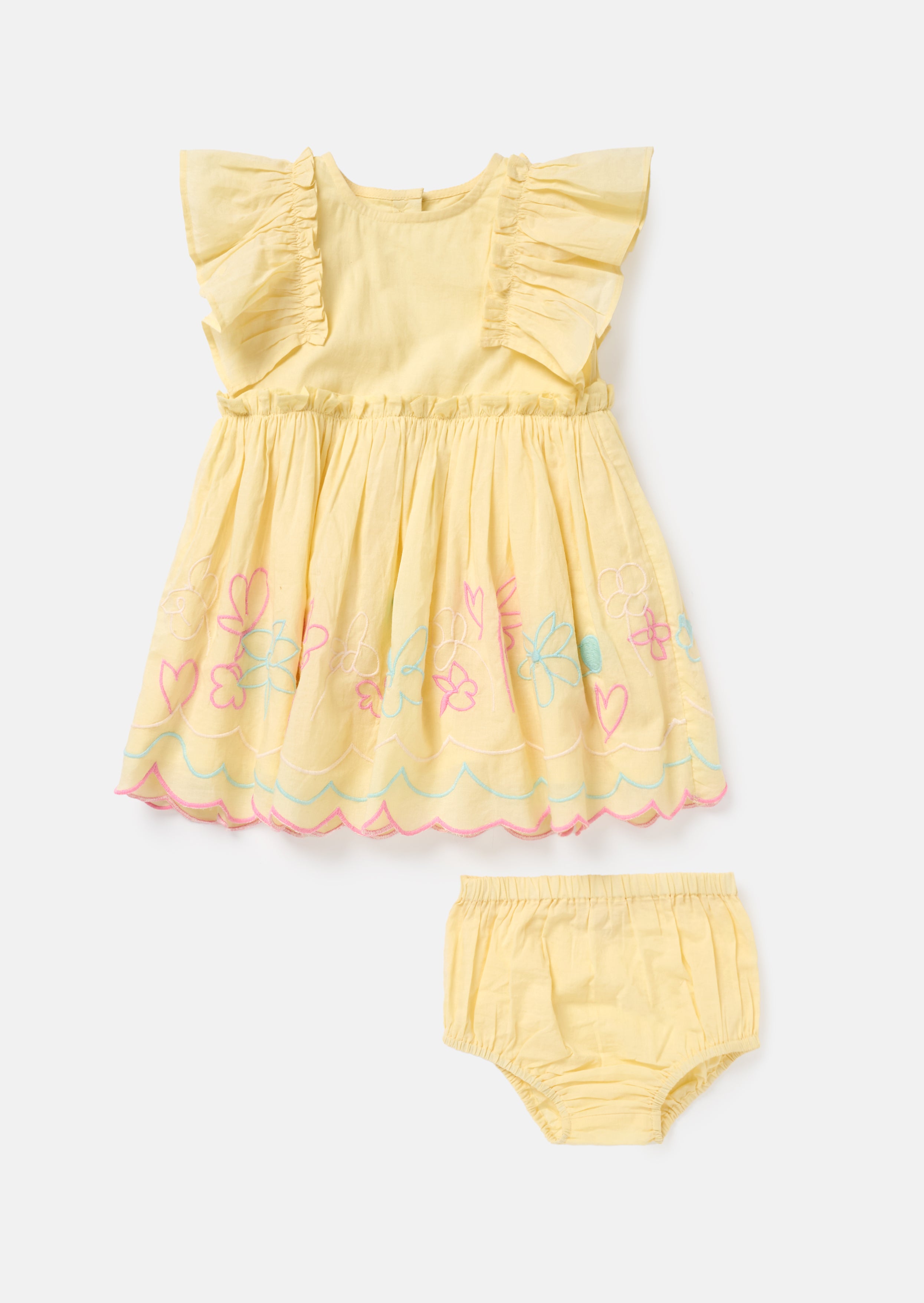 Lina Yellow Frill Sleeve Dress With Bloomer