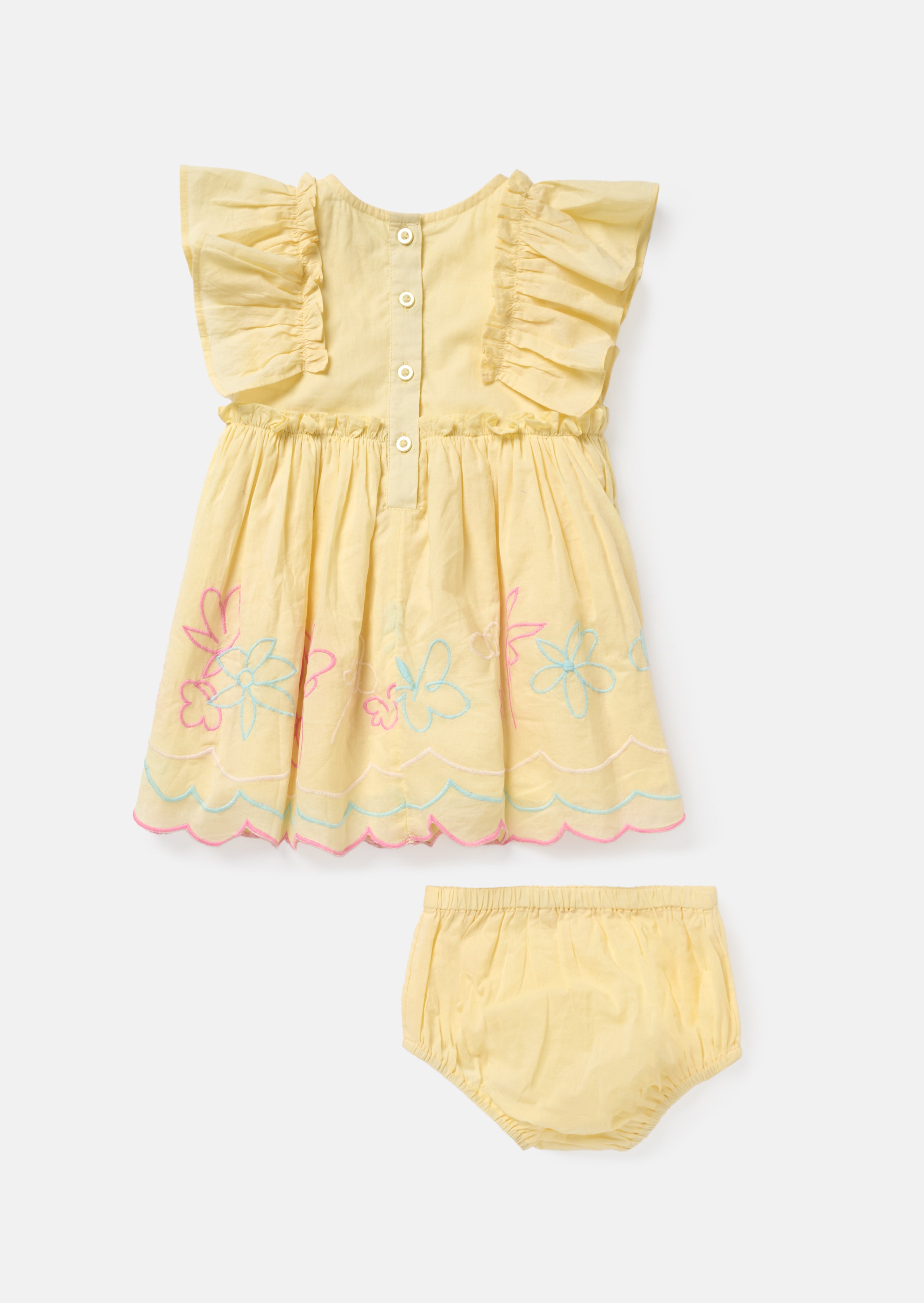 Lina Yellow Frill Sleeve Dress With Bloomer