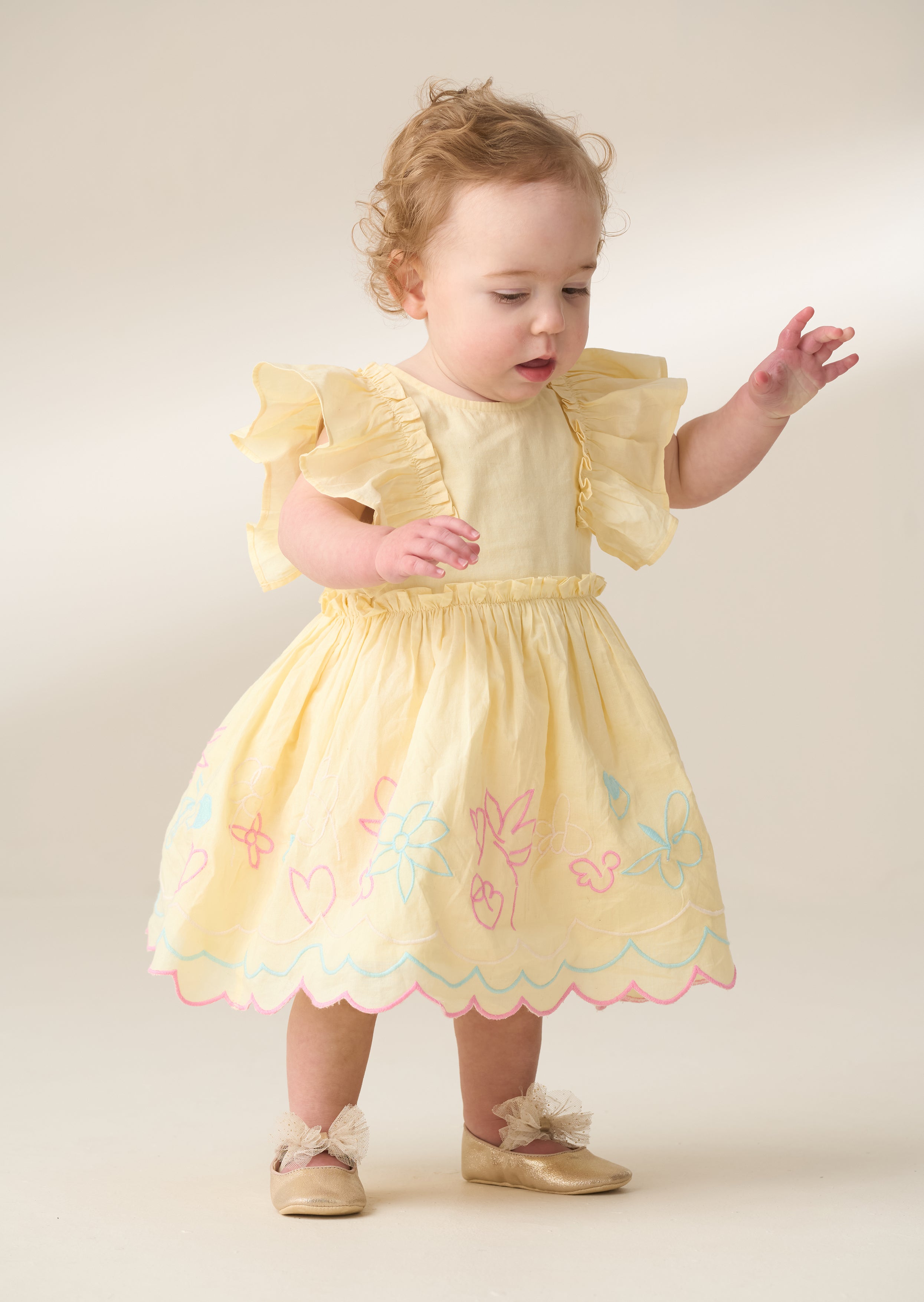 Lina Yellow Frill Sleeve Dress With Bloomer