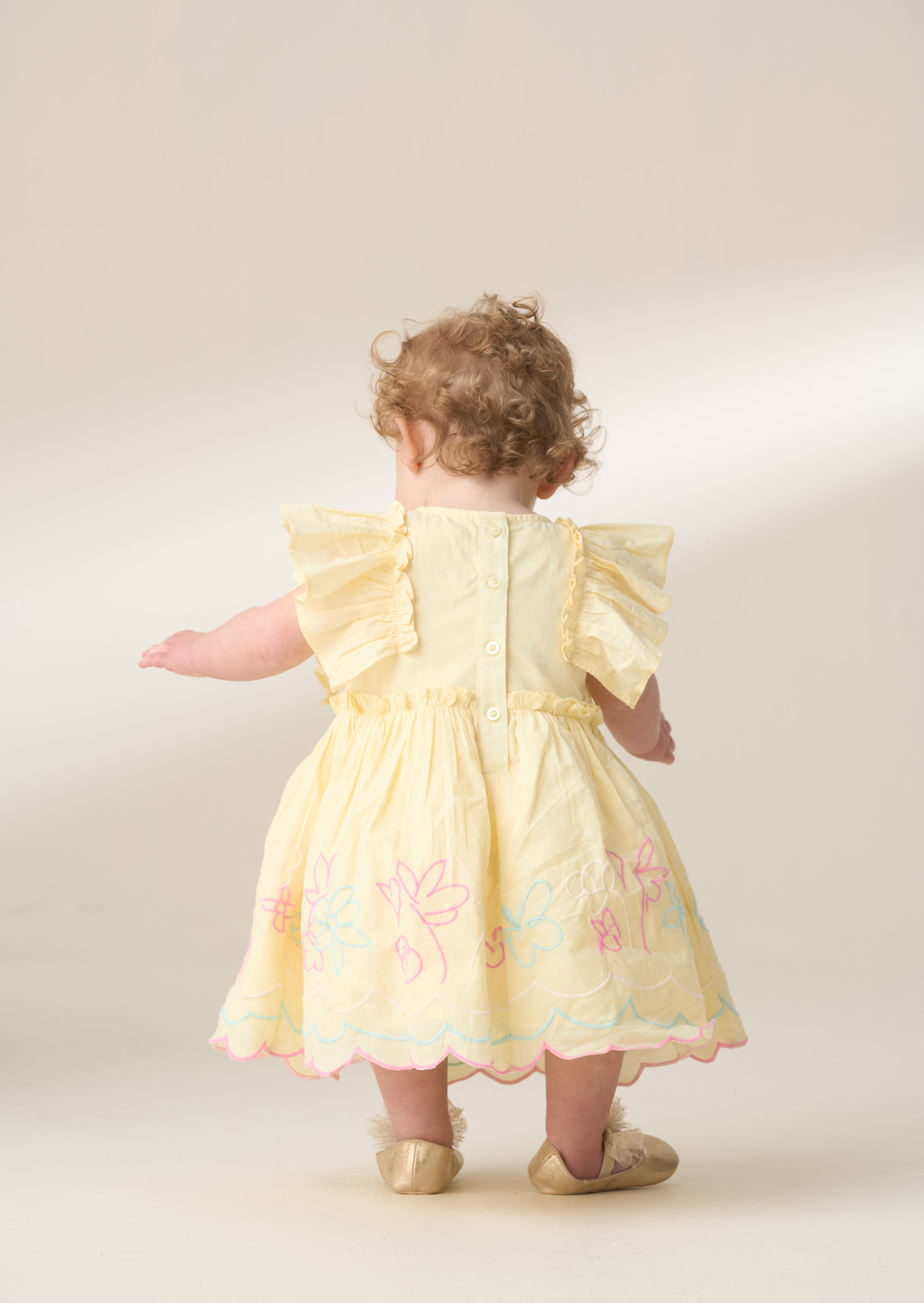 Lina Yellow Frill Sleeve Dress With Bloomer