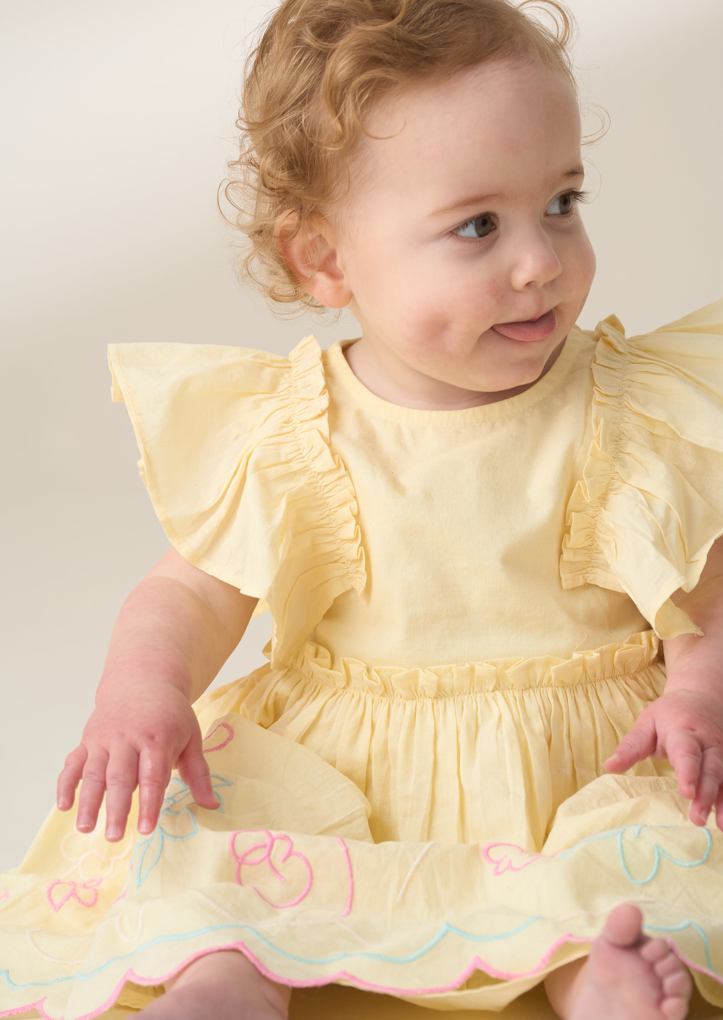 Lina Yellow Frill Sleeve Dress With Bloomer