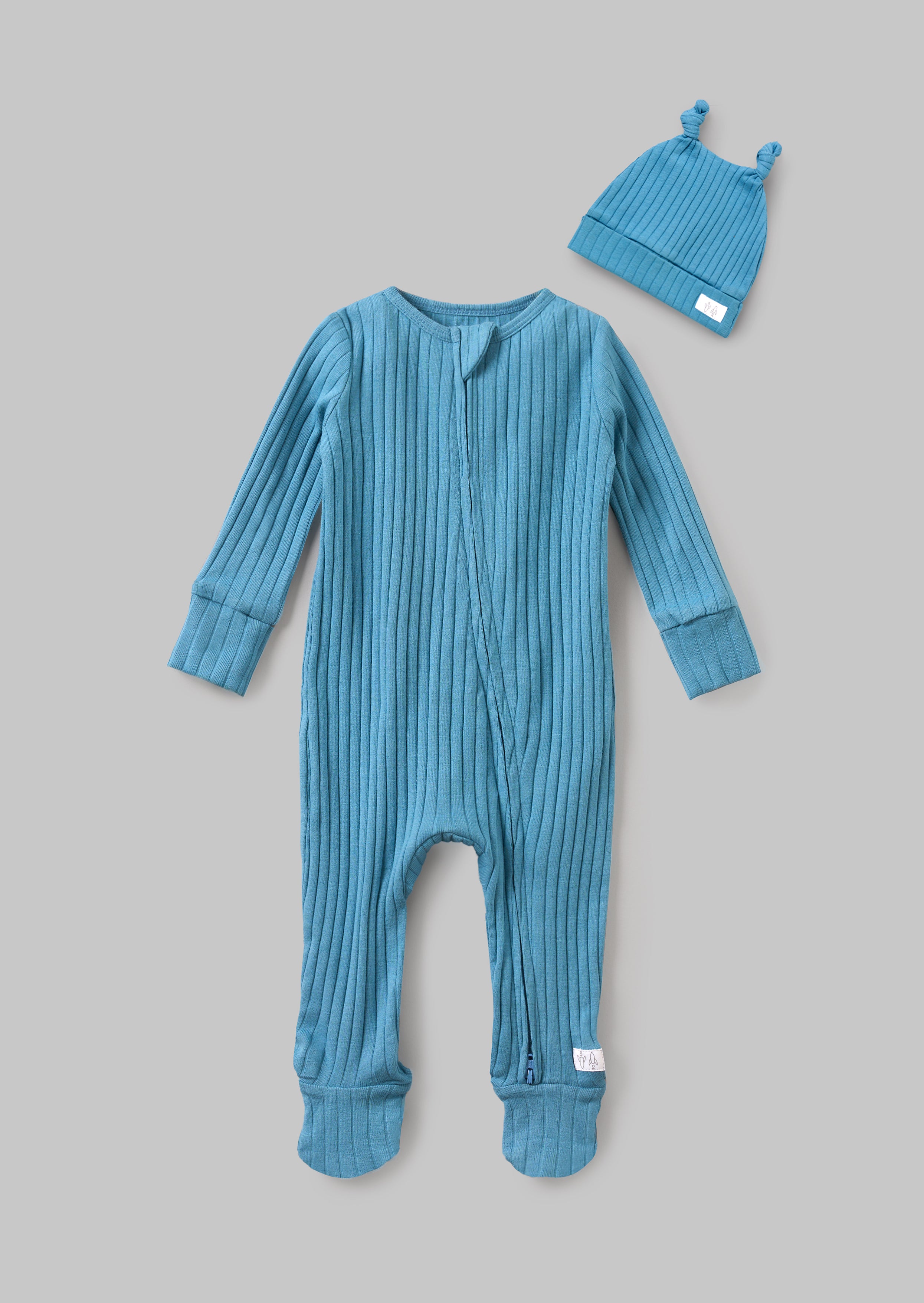 Remy Blue Organic Cotton Babygrow with Hat