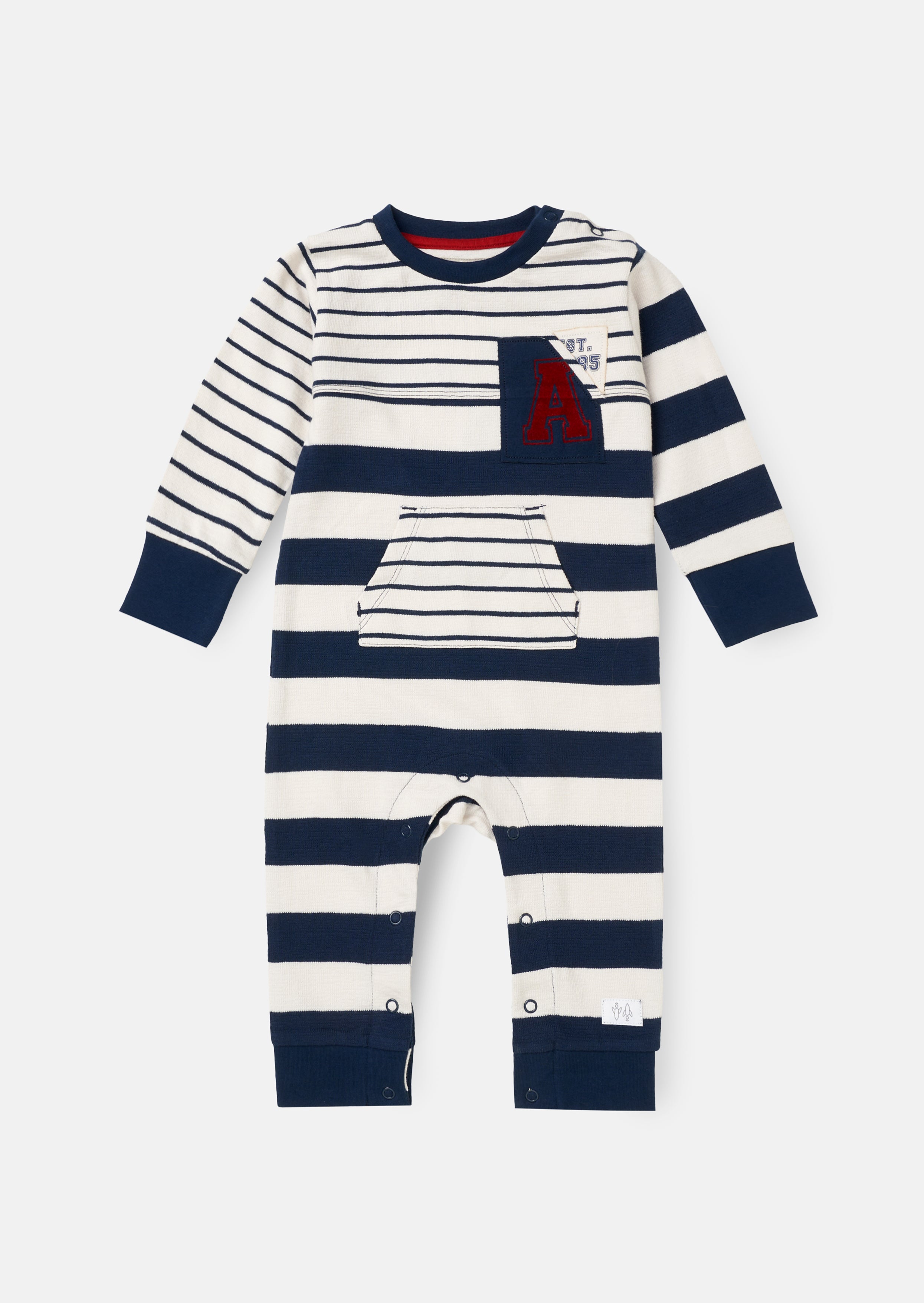 Lewis Blue Textured Stripe Block Babygrow