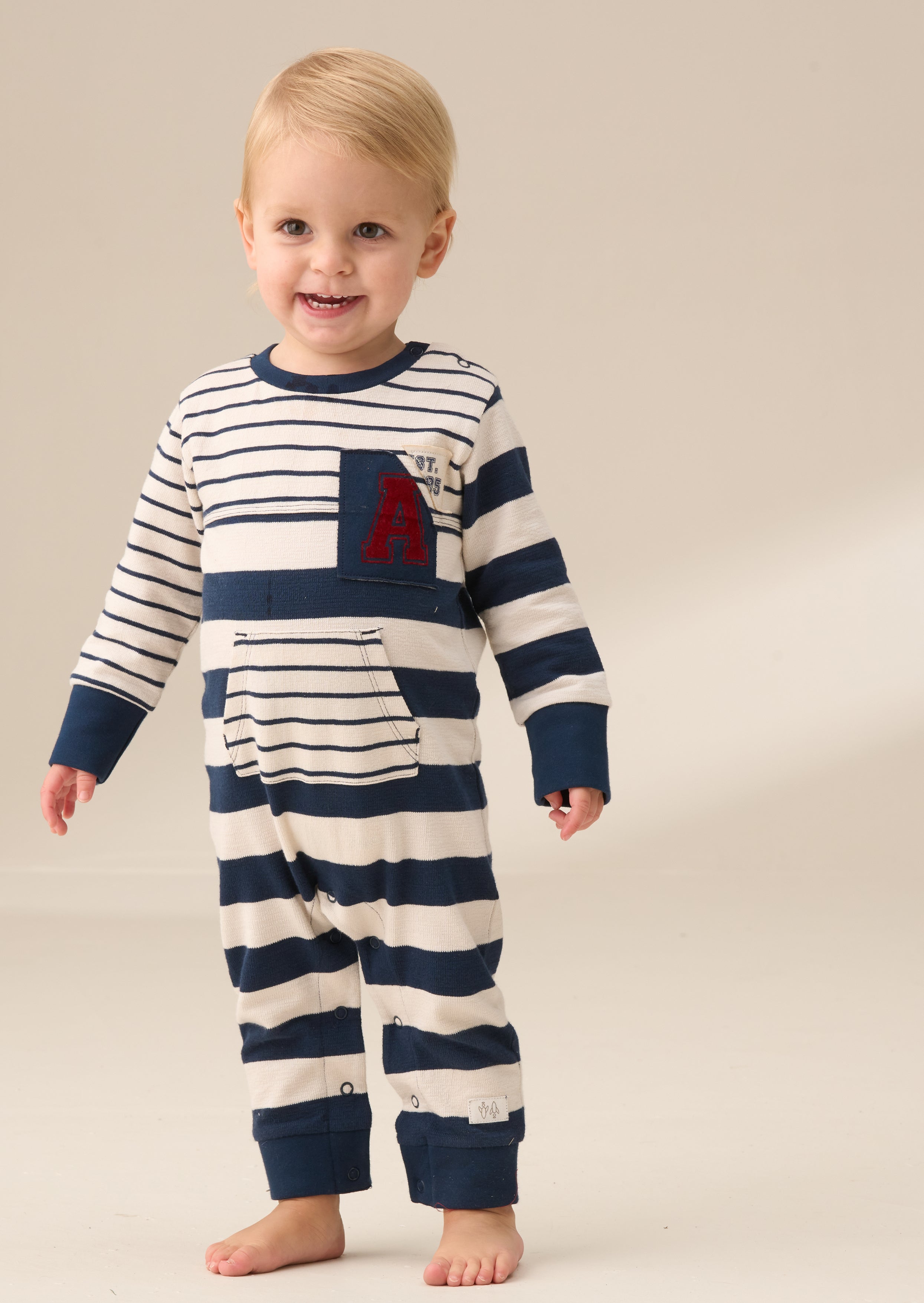 Lewis Blue Textured Stripe Block Babygrow