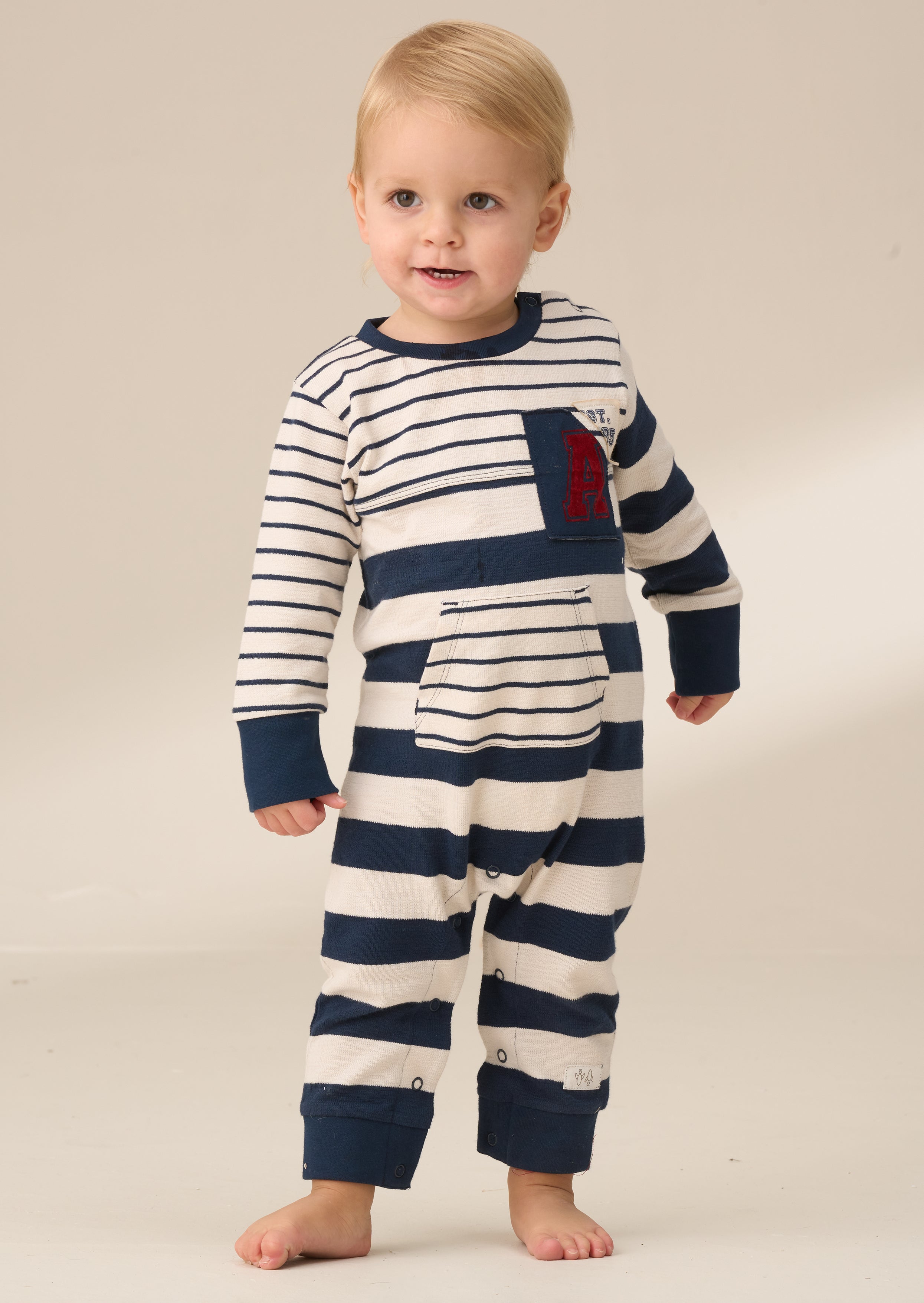 Lewis Blue Textured Stripe Block Babygrow