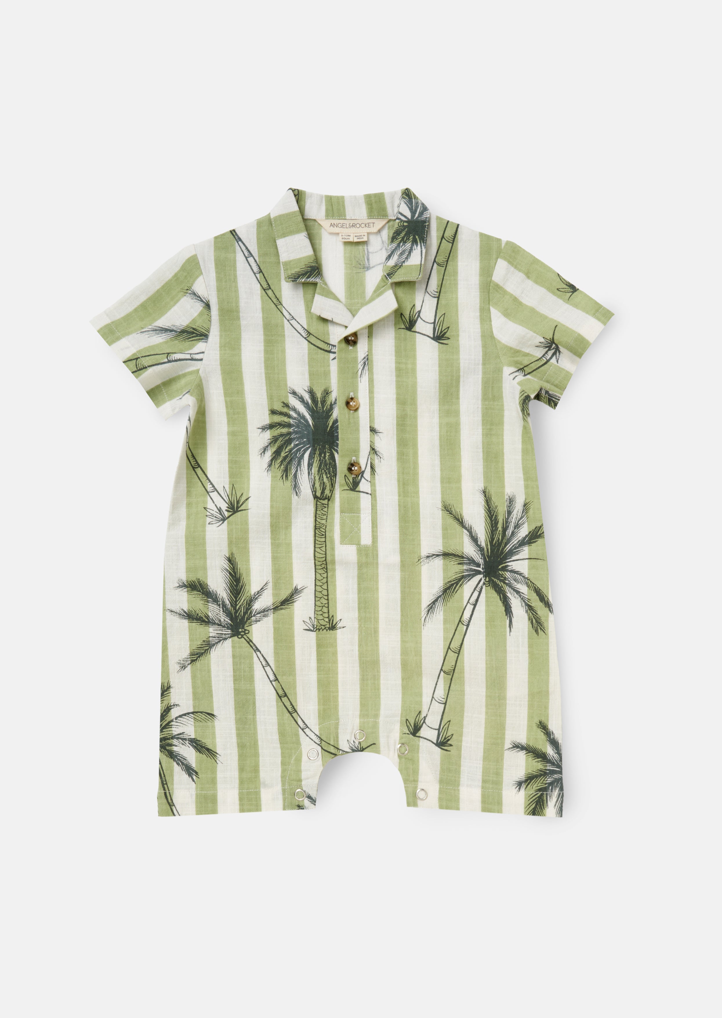 Jamie Green Palm Printed Collar Romper