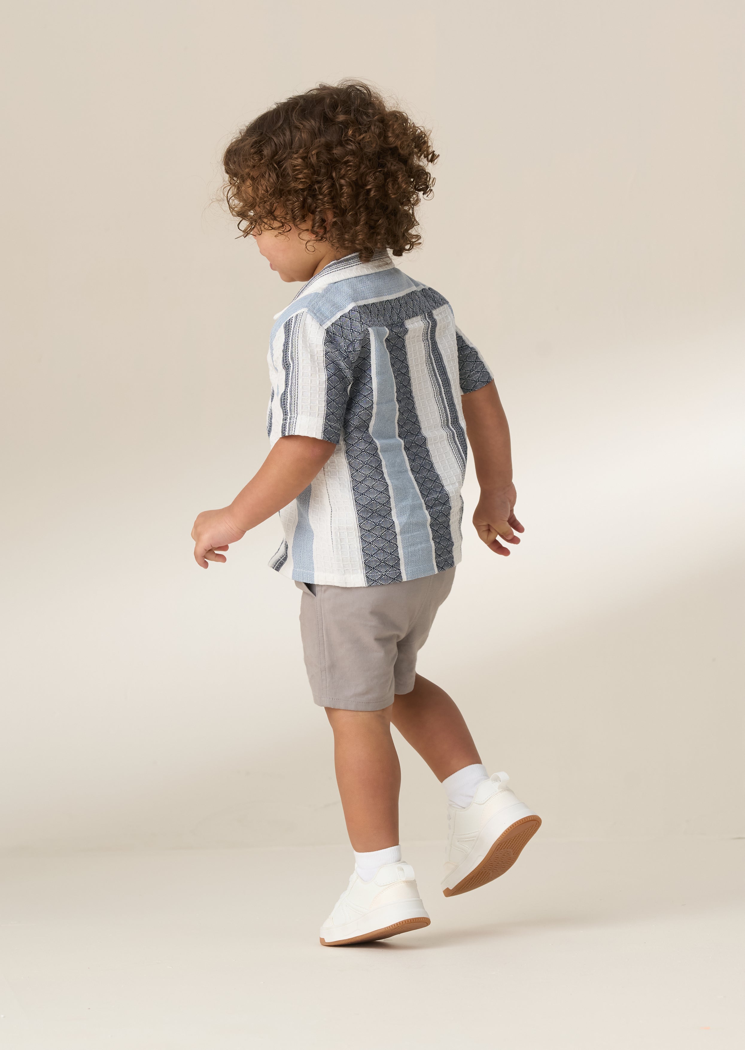 Enzo Mini Blue and White Jacquard Stripe Shirt