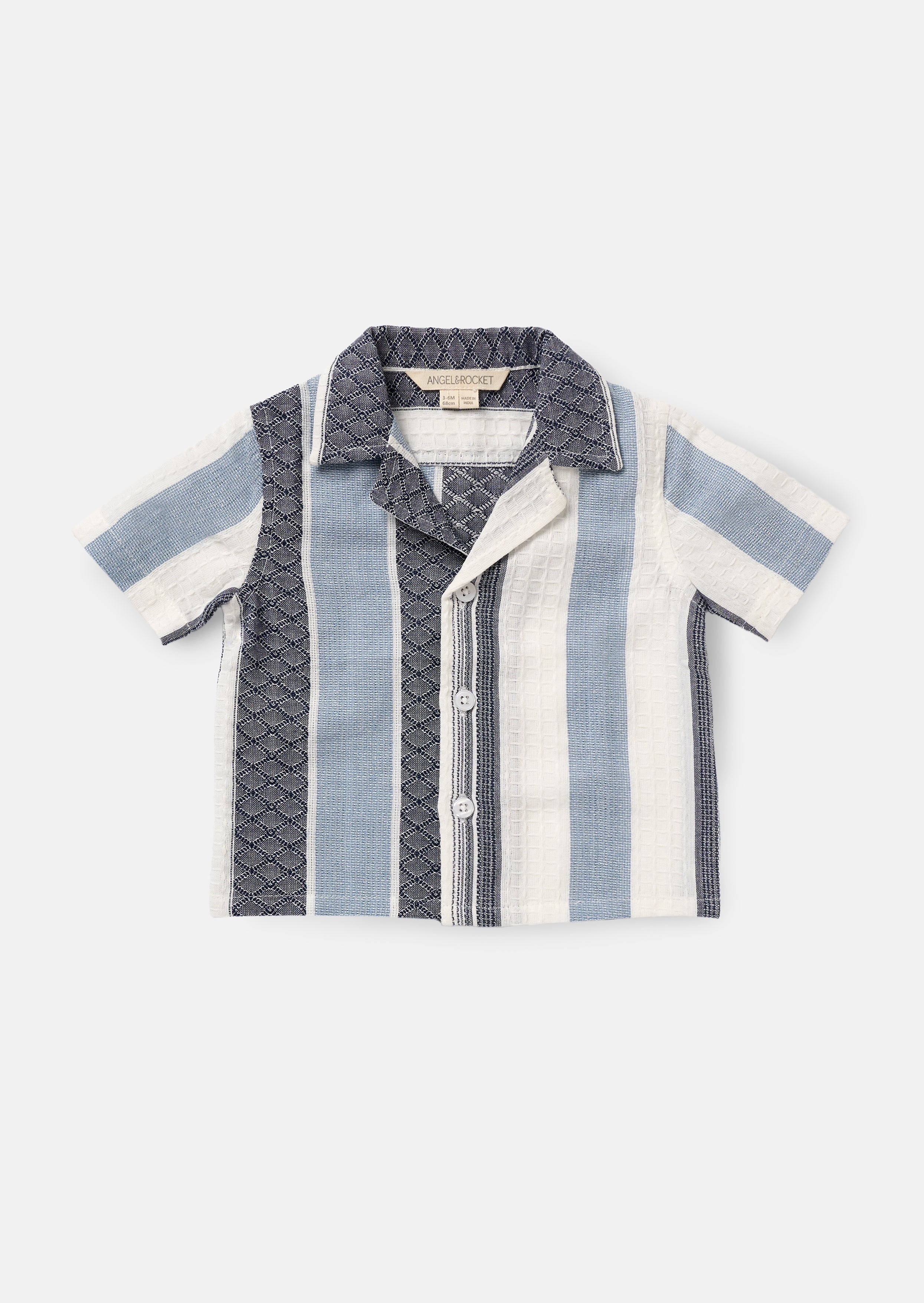 Enzo Mini Blue and White Jacquard Stripe Shirt