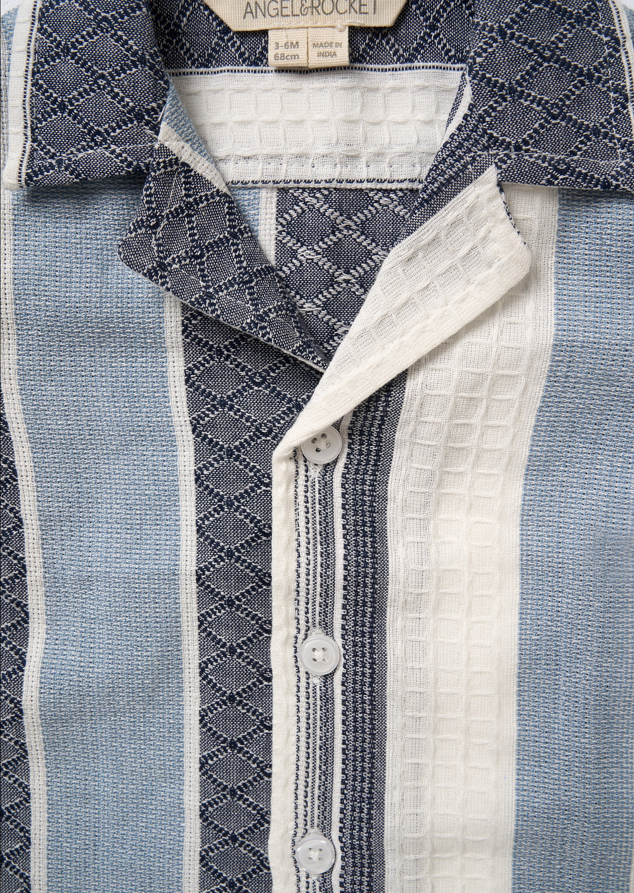 Enzo Mini Blue and White Jacquard Stripe Shirt