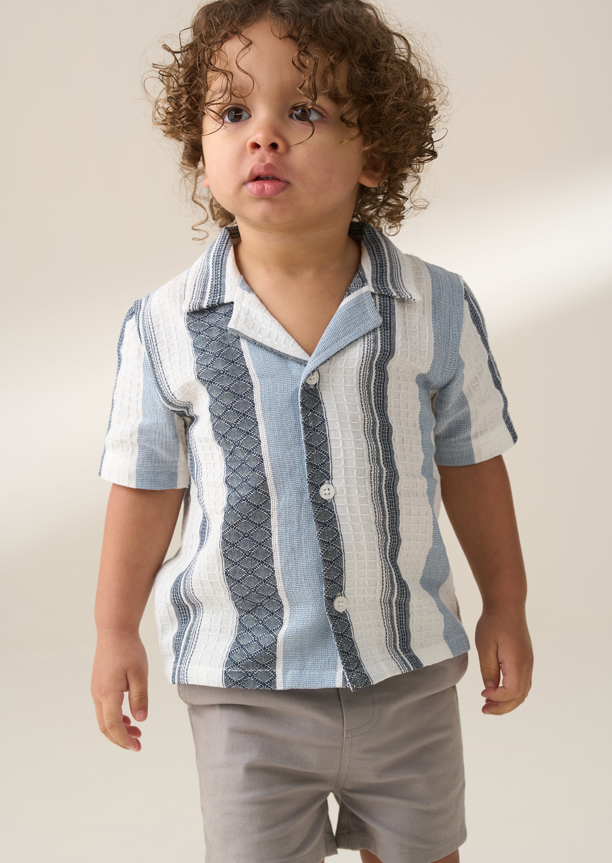 Enzo Mini Blue and White Jacquard Stripe Shirt