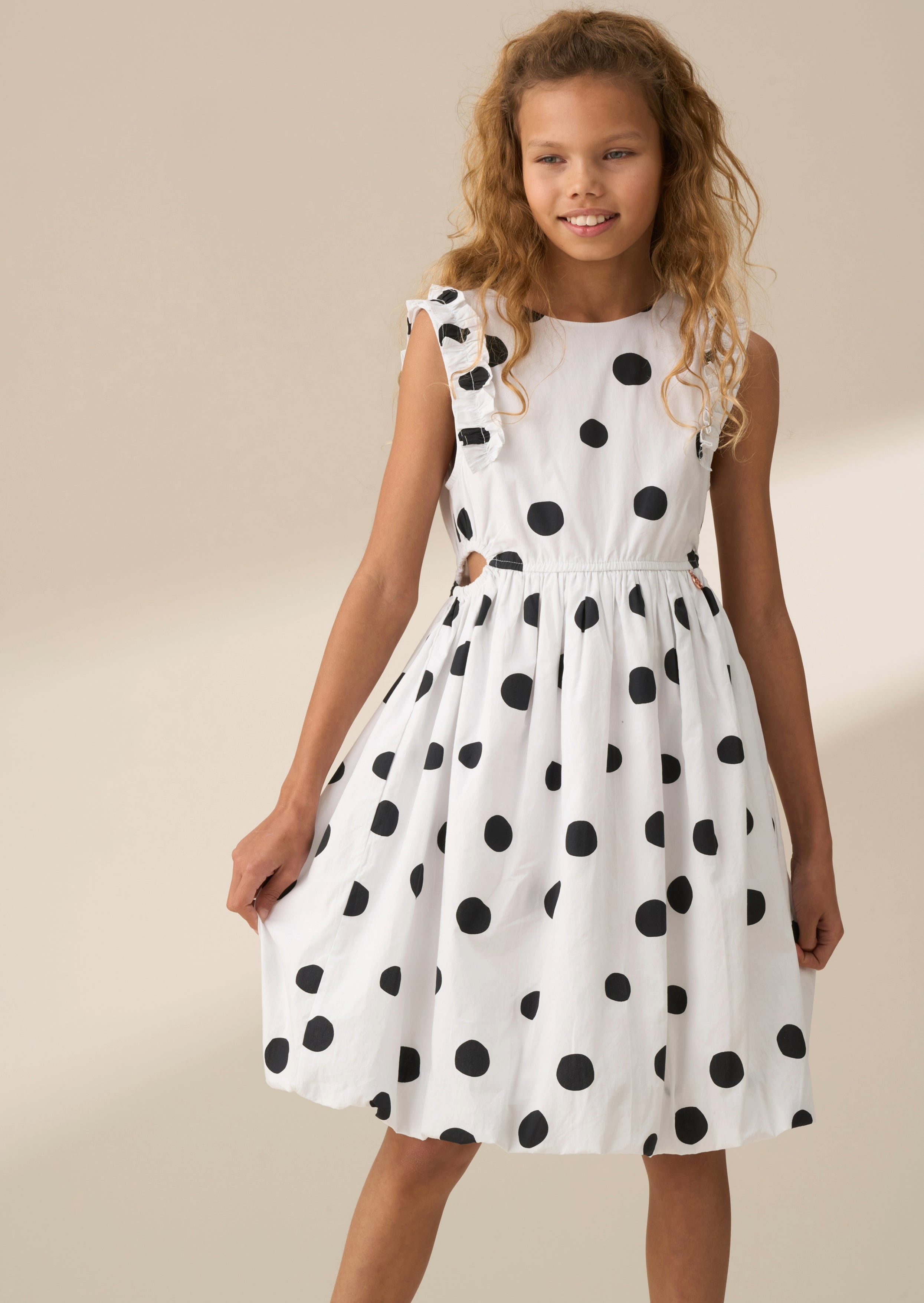 Amari White Spotty Bubble Hem Dress