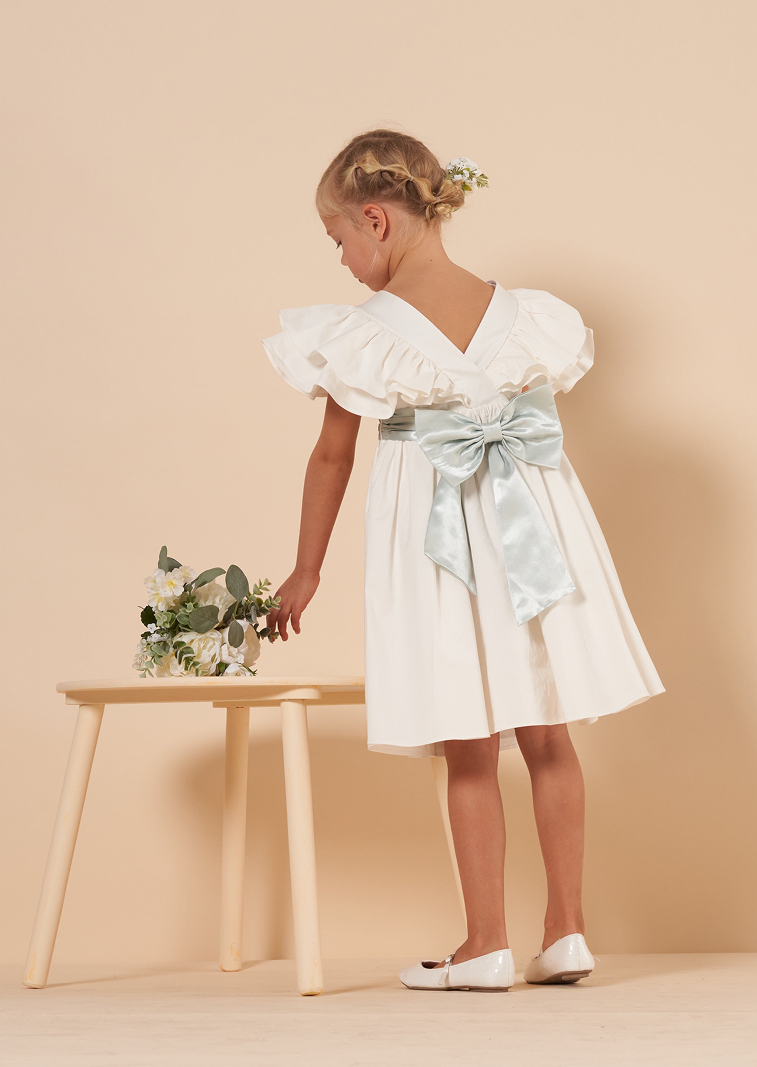 Sylvie Ruffle Dress with Sage Green Sash