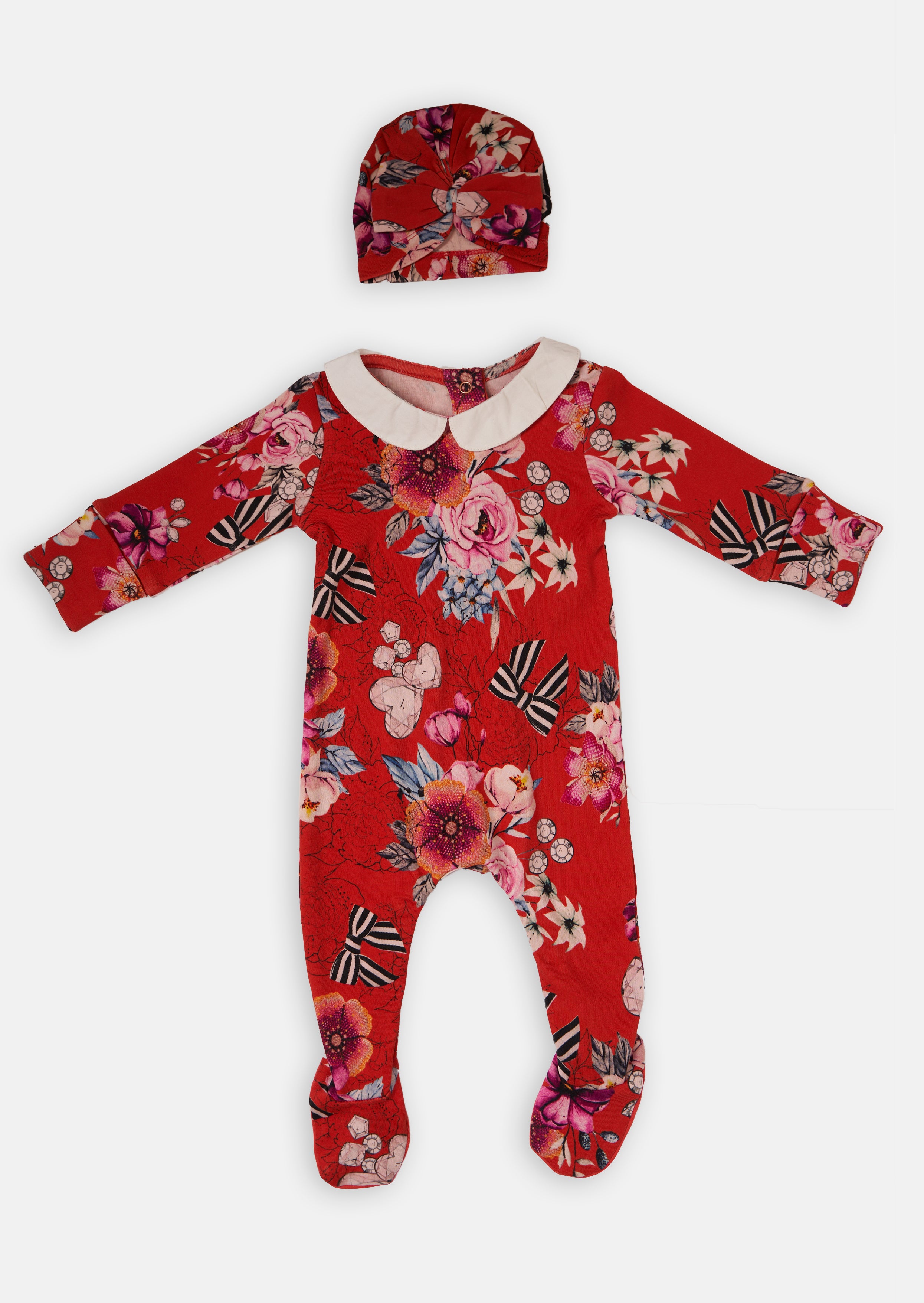 Effie Bow Print Peter Pan Collar Onsie and Headband