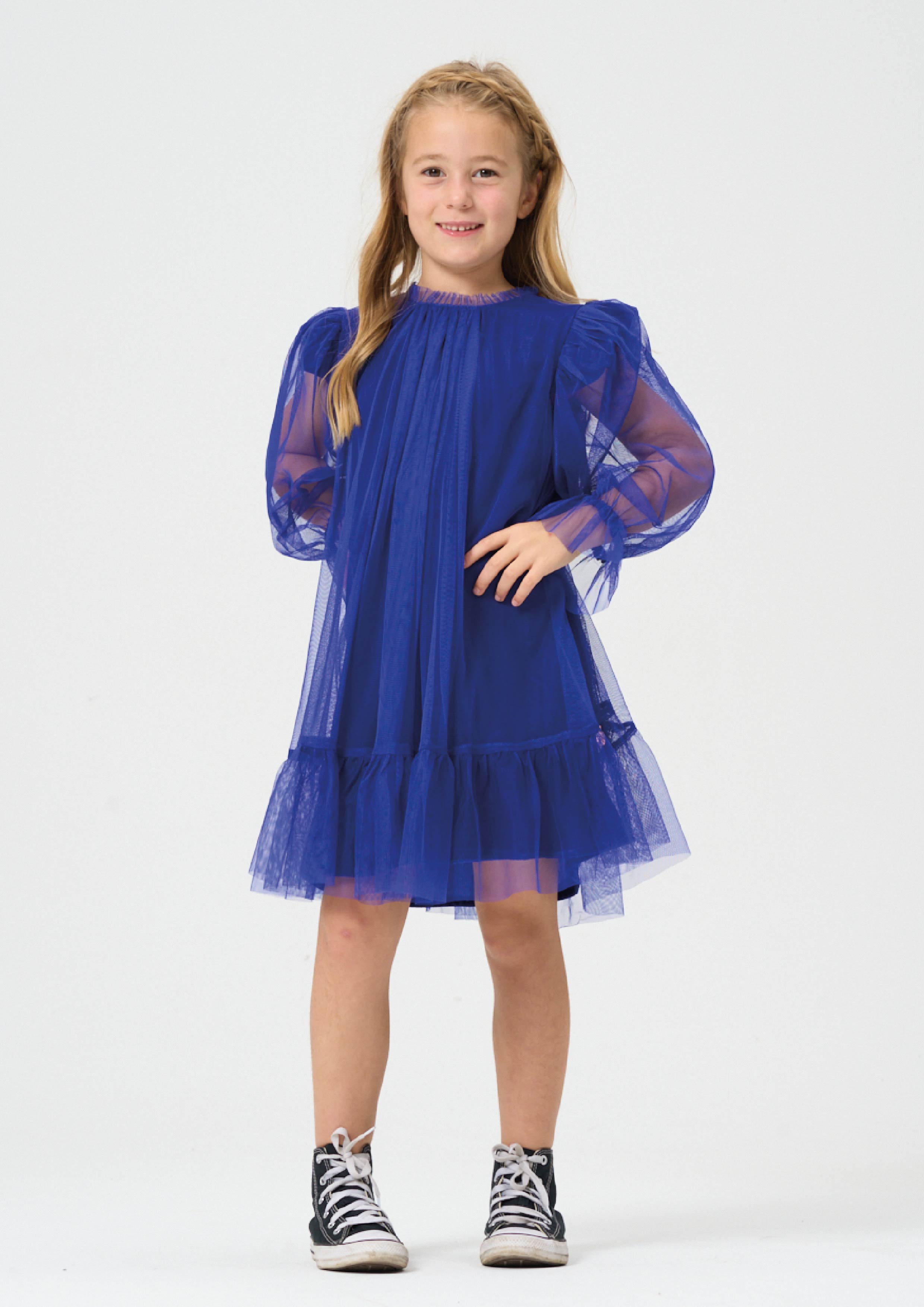 Girls Blue Mesh Dress | Angel & Rocket